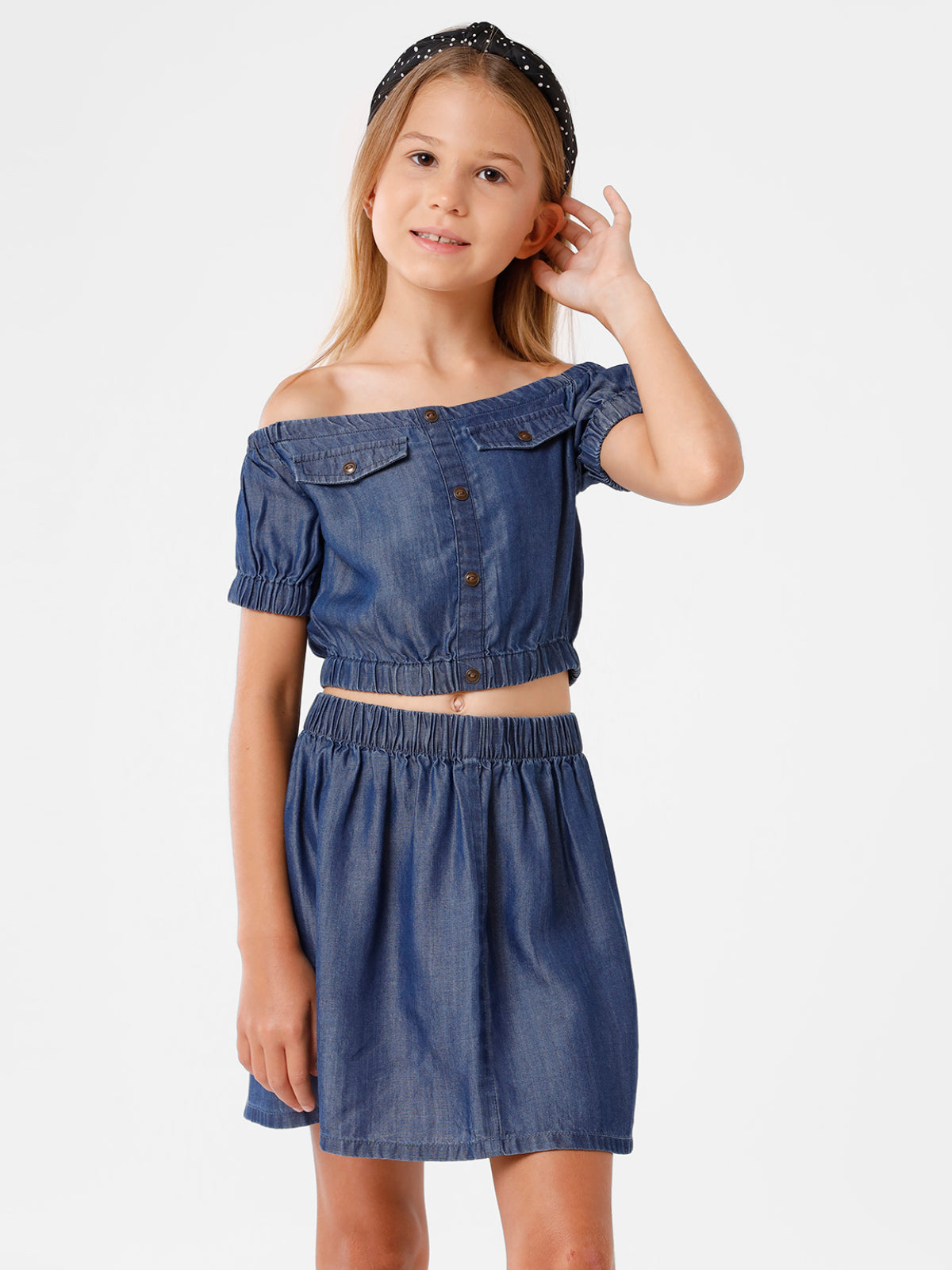 Denim Crop Top with Off Shoulder
