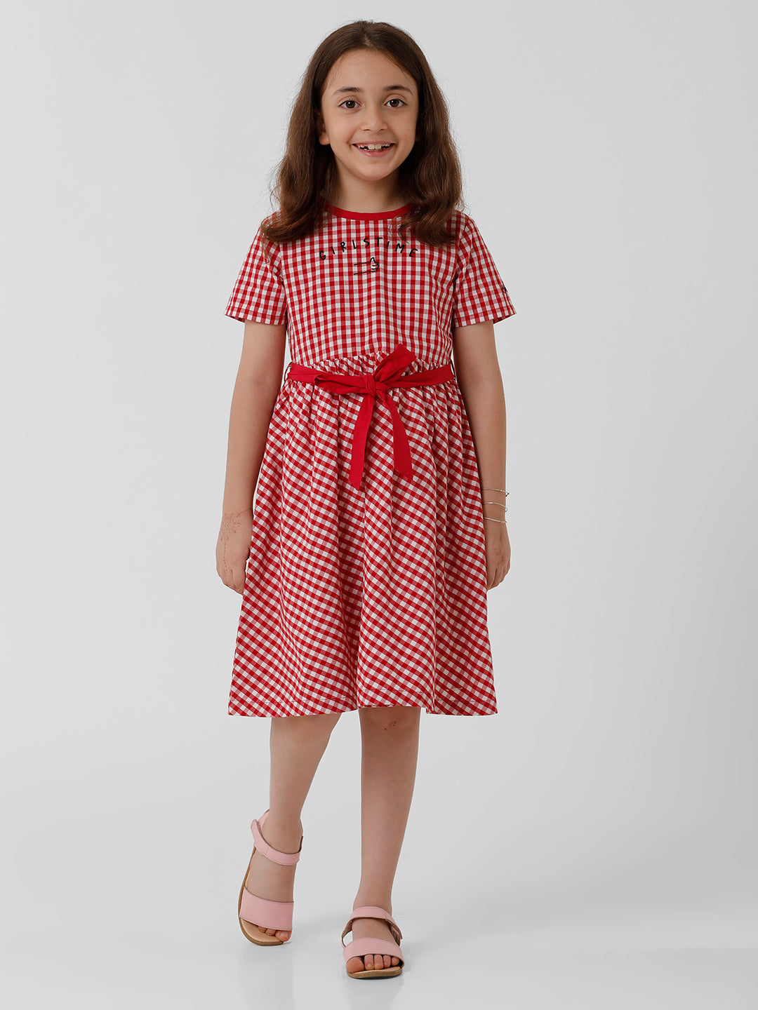 Girls Gingham Checked Flared Dress