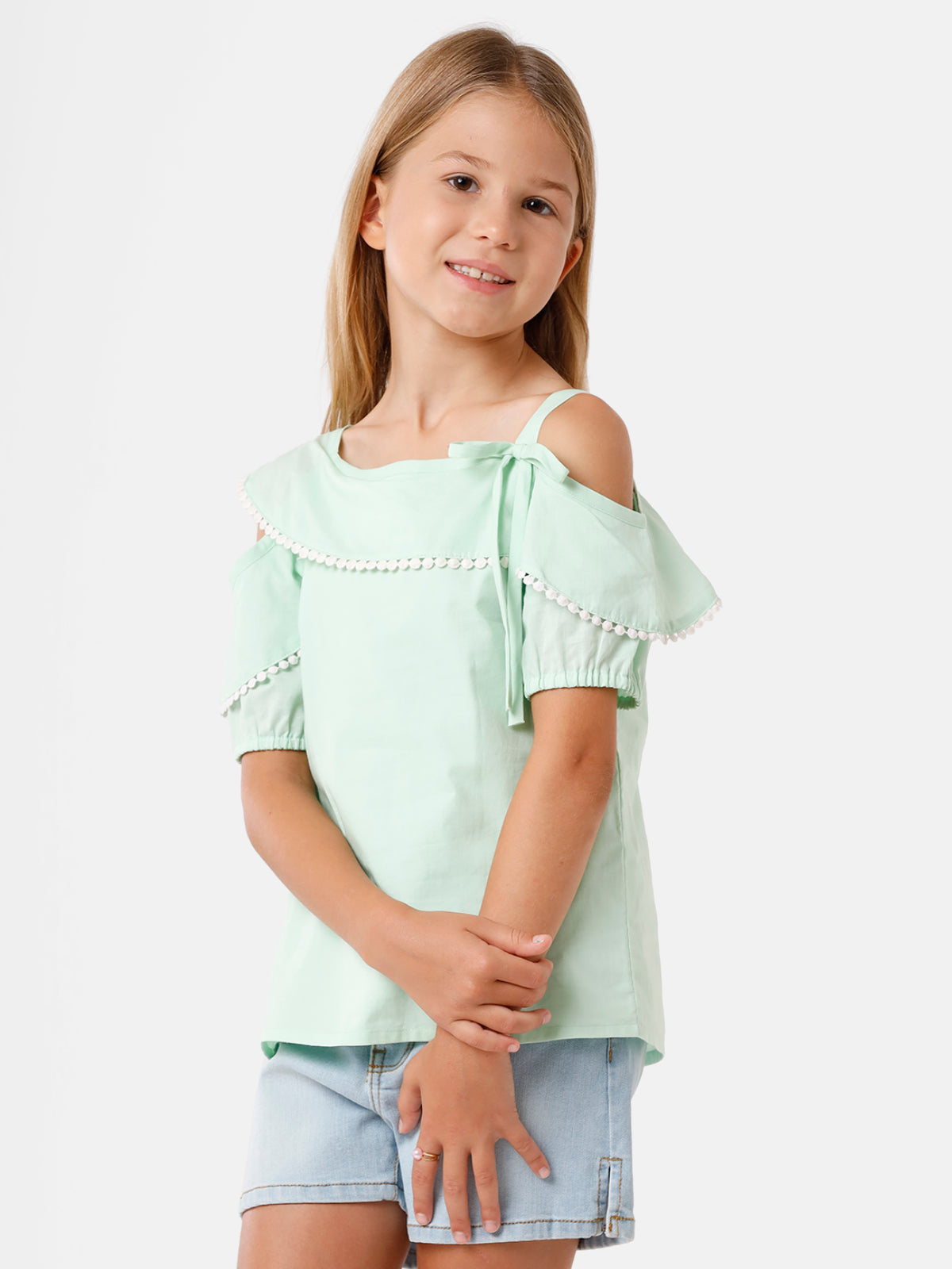 Cold Shoulder Top with Flower Detailing