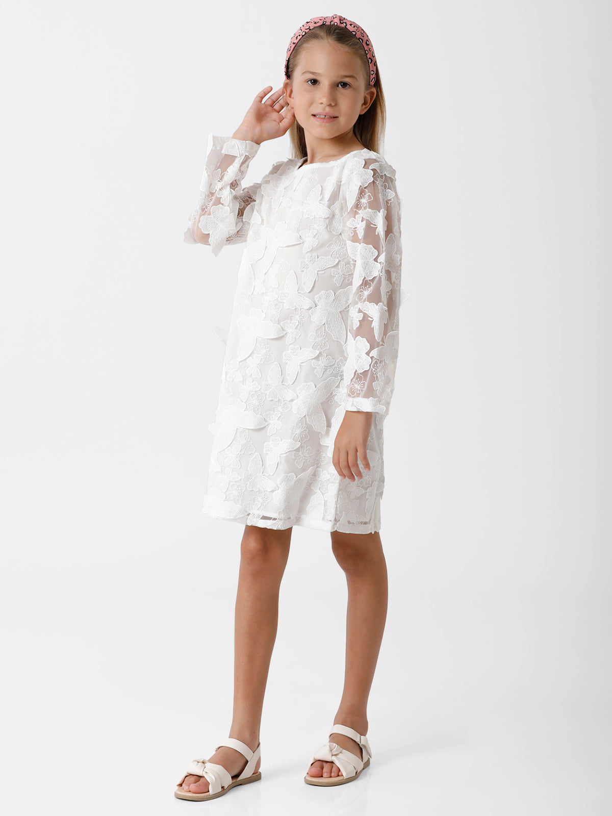 Butterfly Lace Shift White Dress