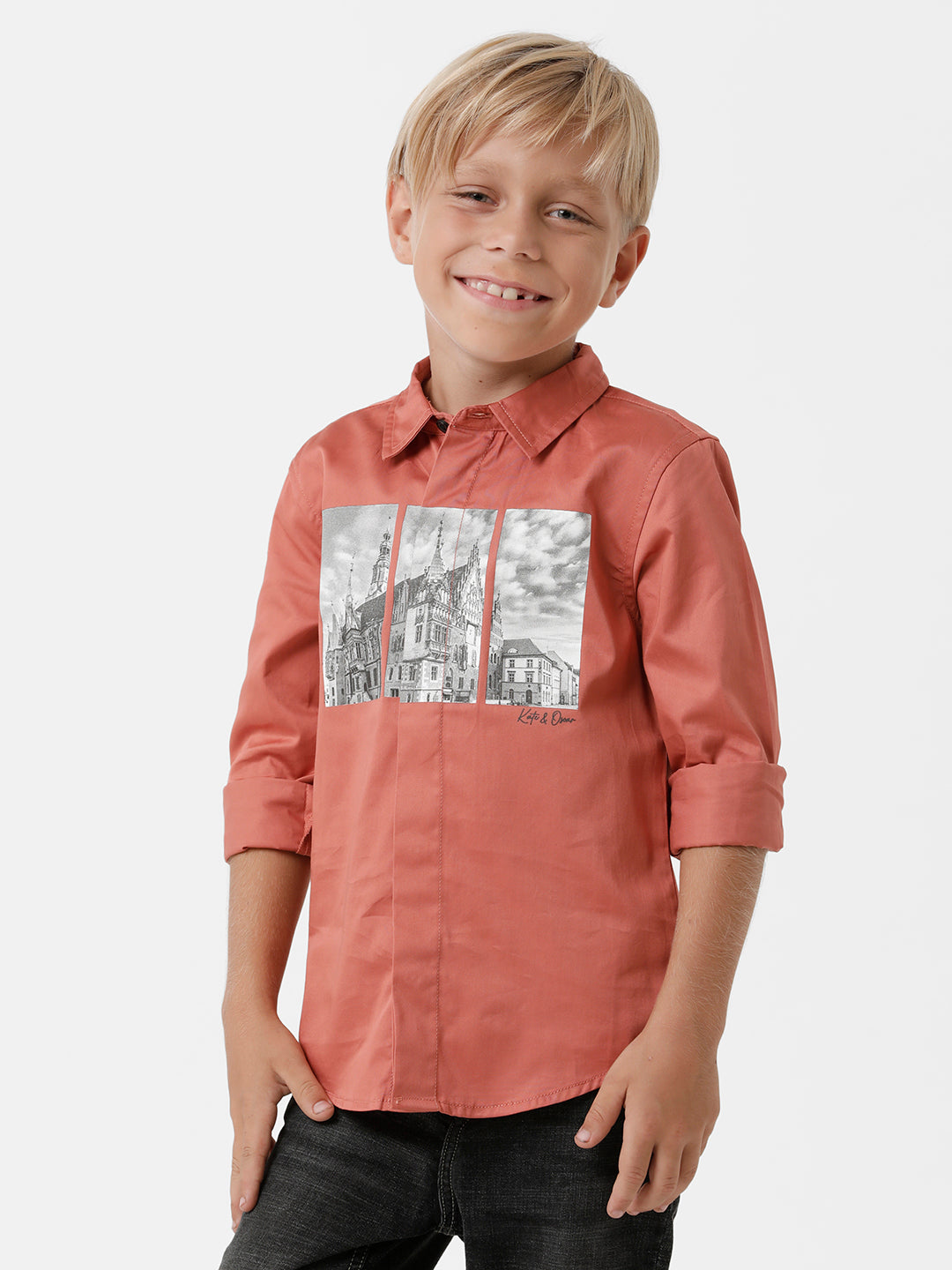 Boys Chest Printed Party Wear Shirt