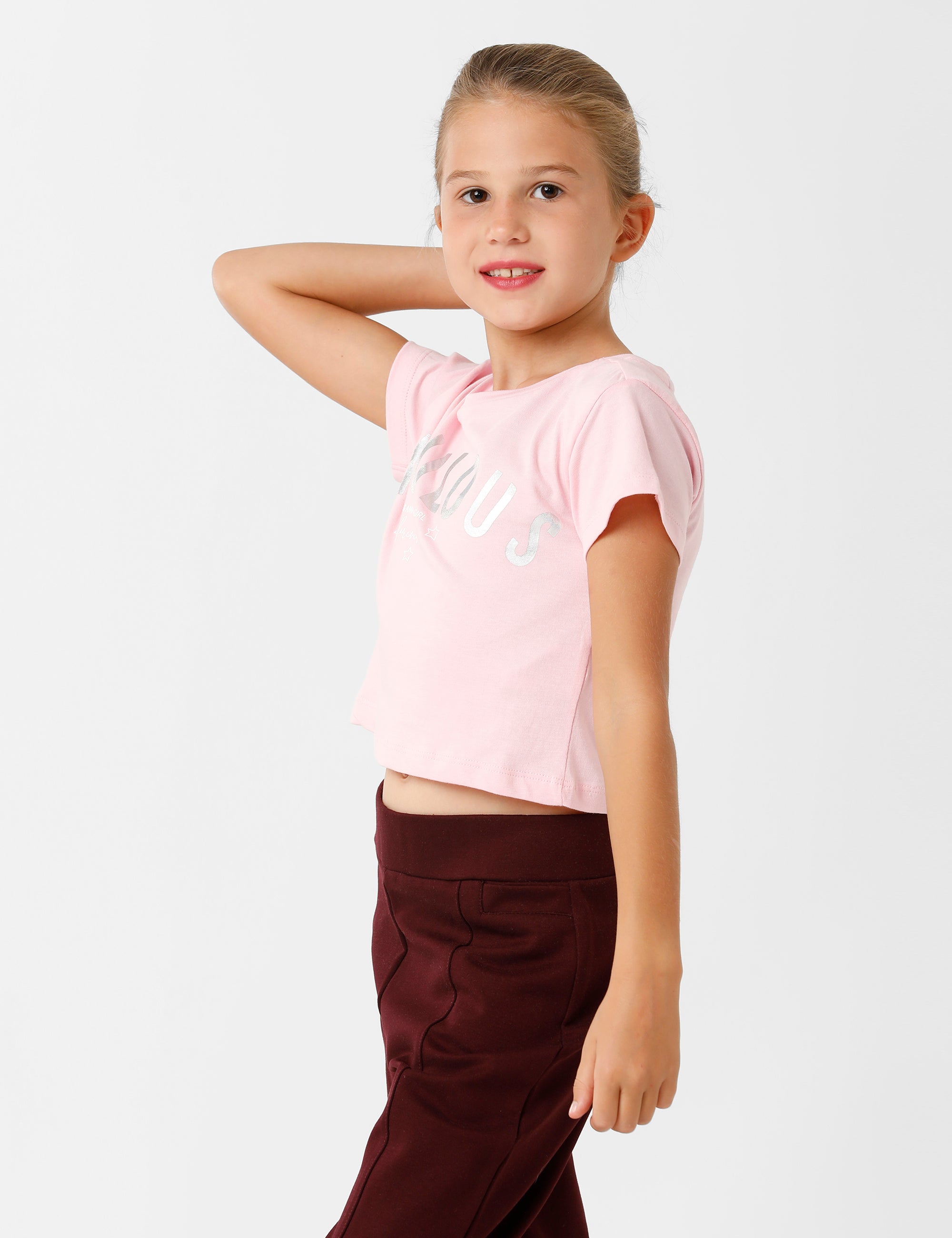 Printed Cotton Candy Pink Crop T-Shirt
