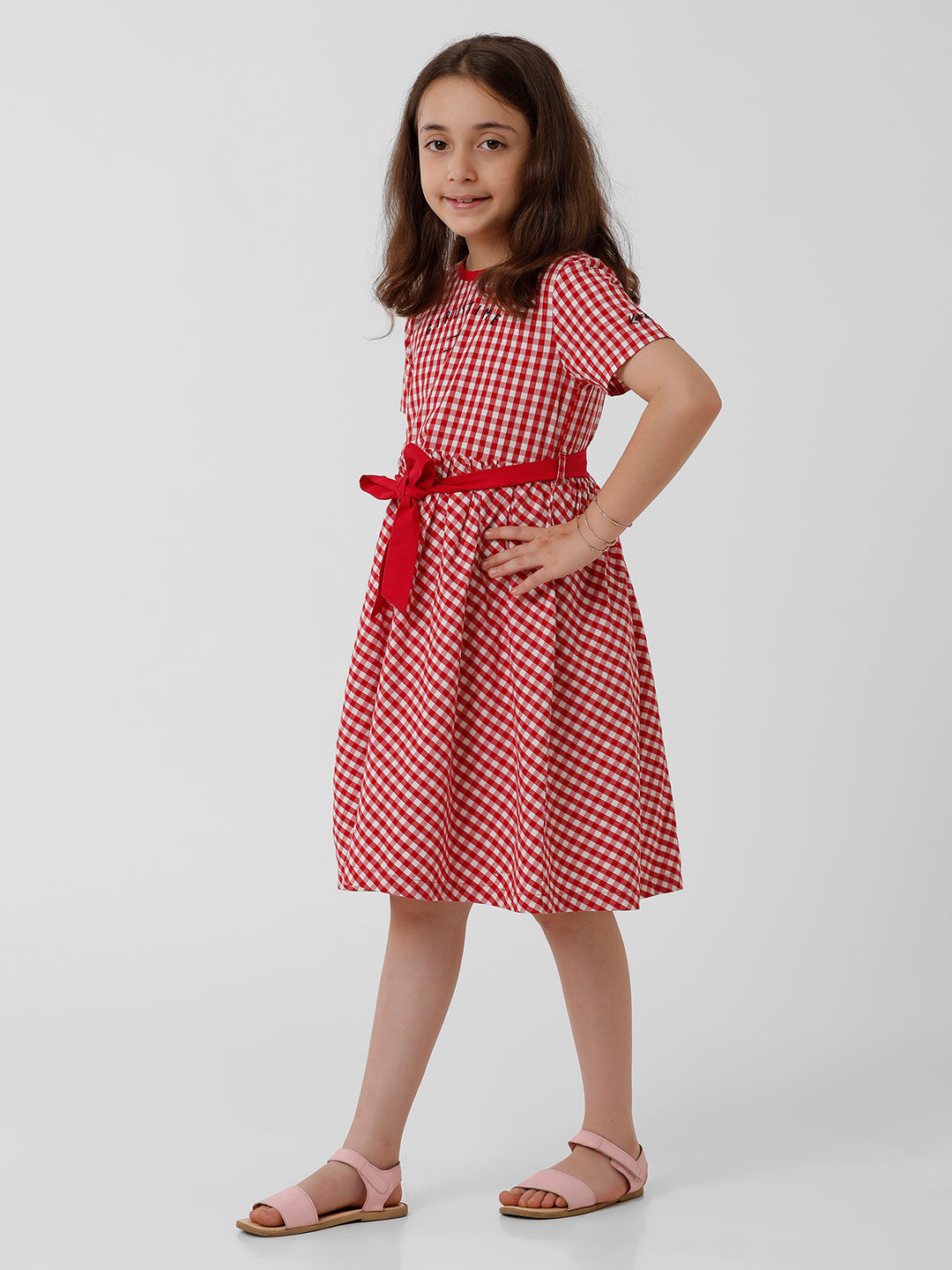 Girls Gingham Checked Flared Dress
