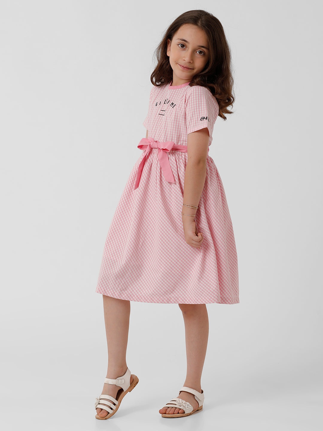 Girls Gingham Checked Flared Dress