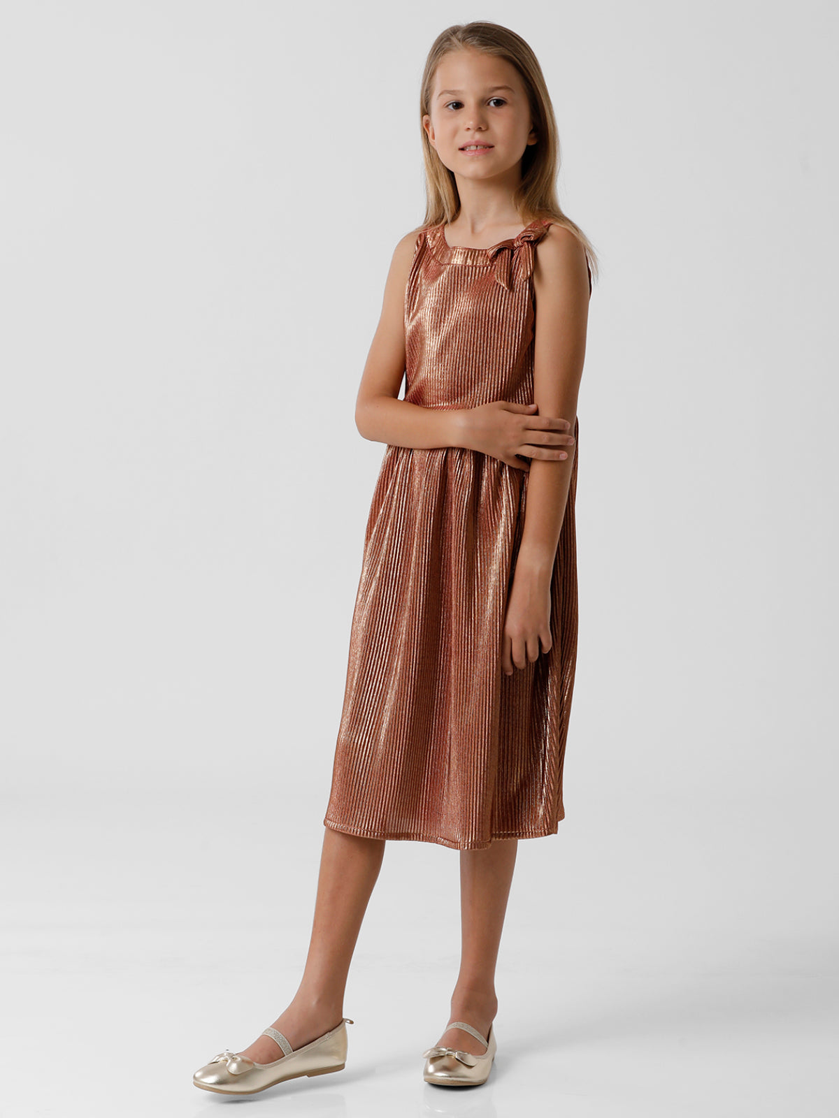 Brown Pleated Fabric Dress