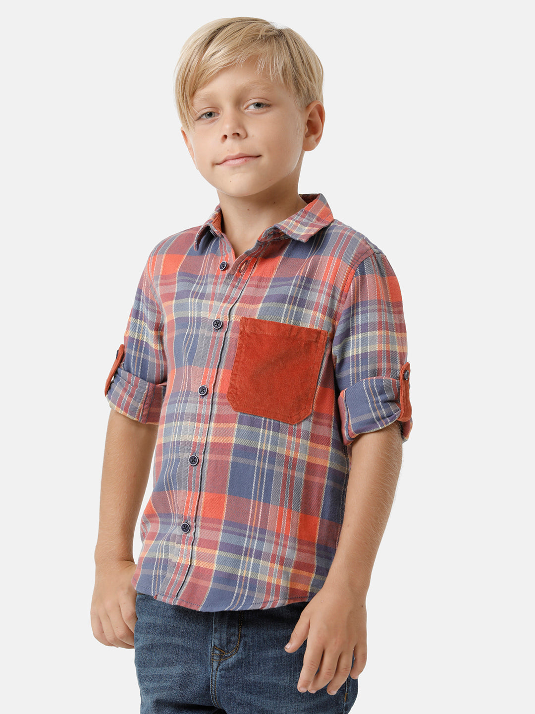 Boy's checked shirt with contrast pocket