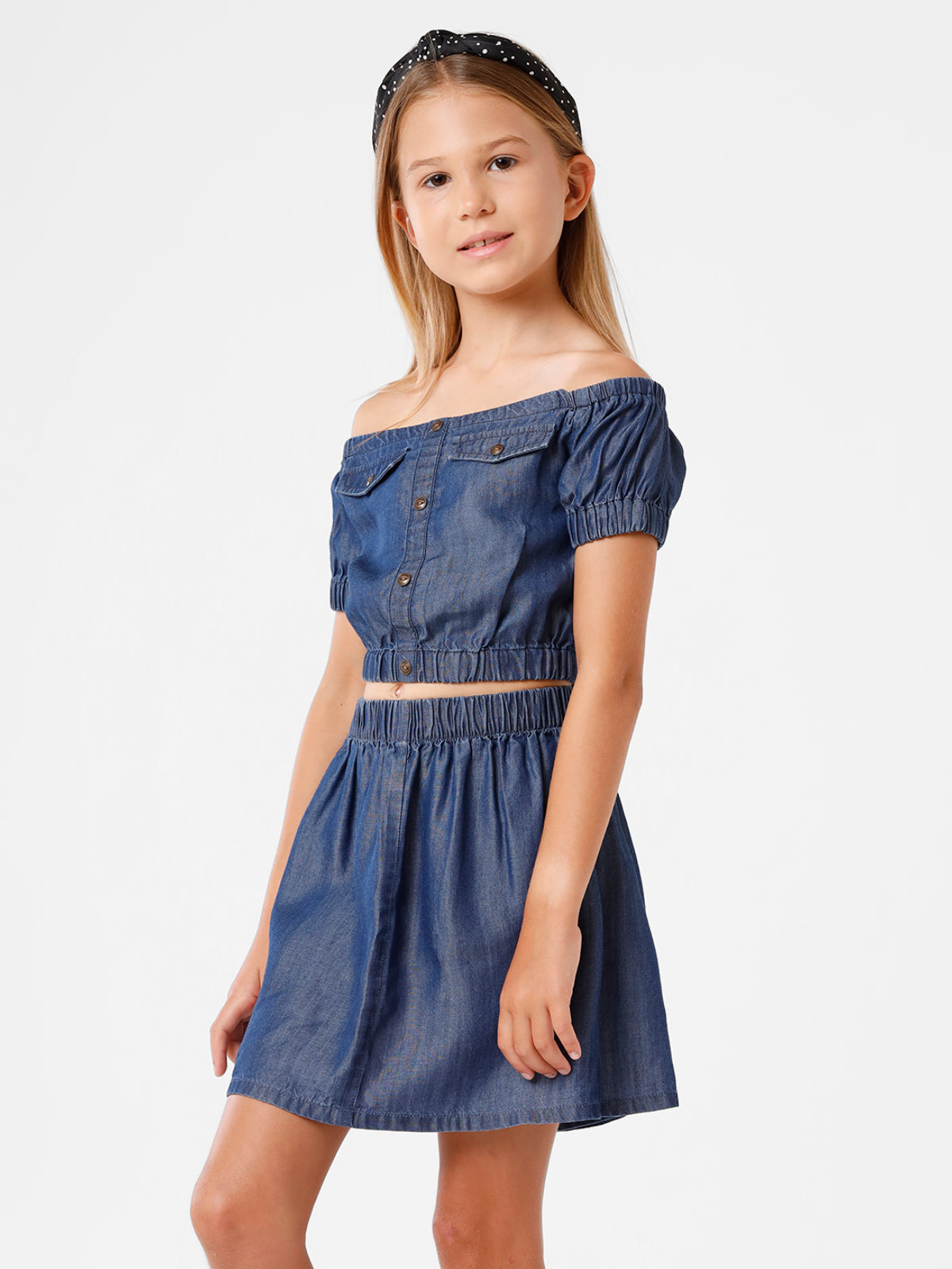 Denim Crop Top with Off Shoulder