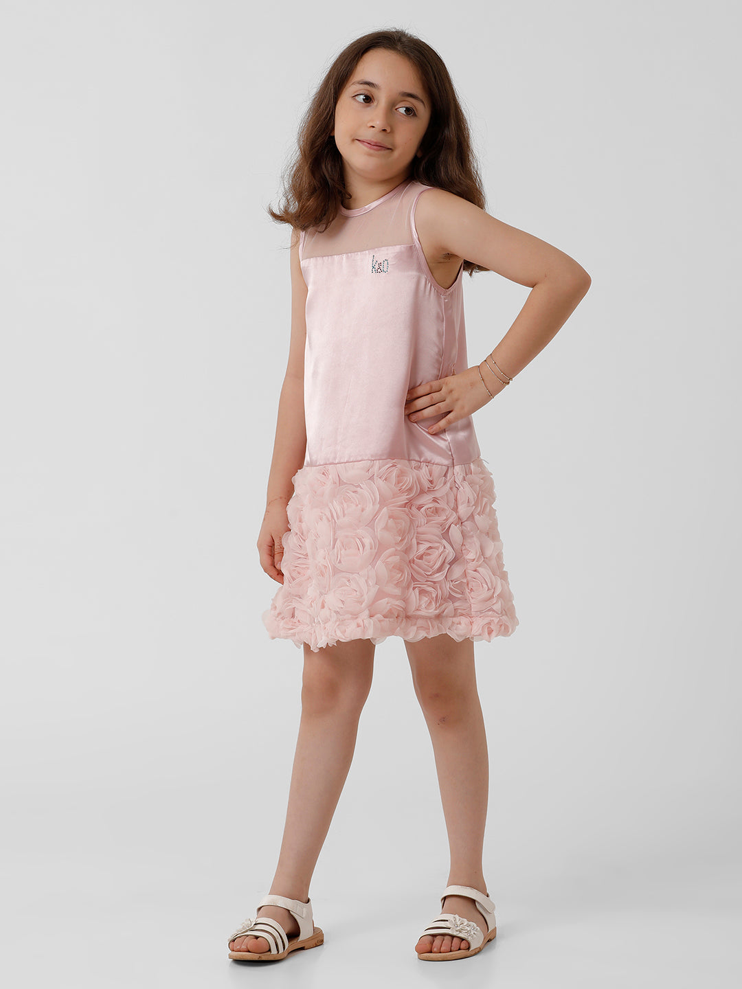 Girls 3D floral cut and sew dress