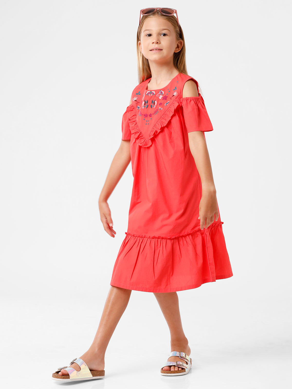 Cold Shoulder Dress with Embroidery