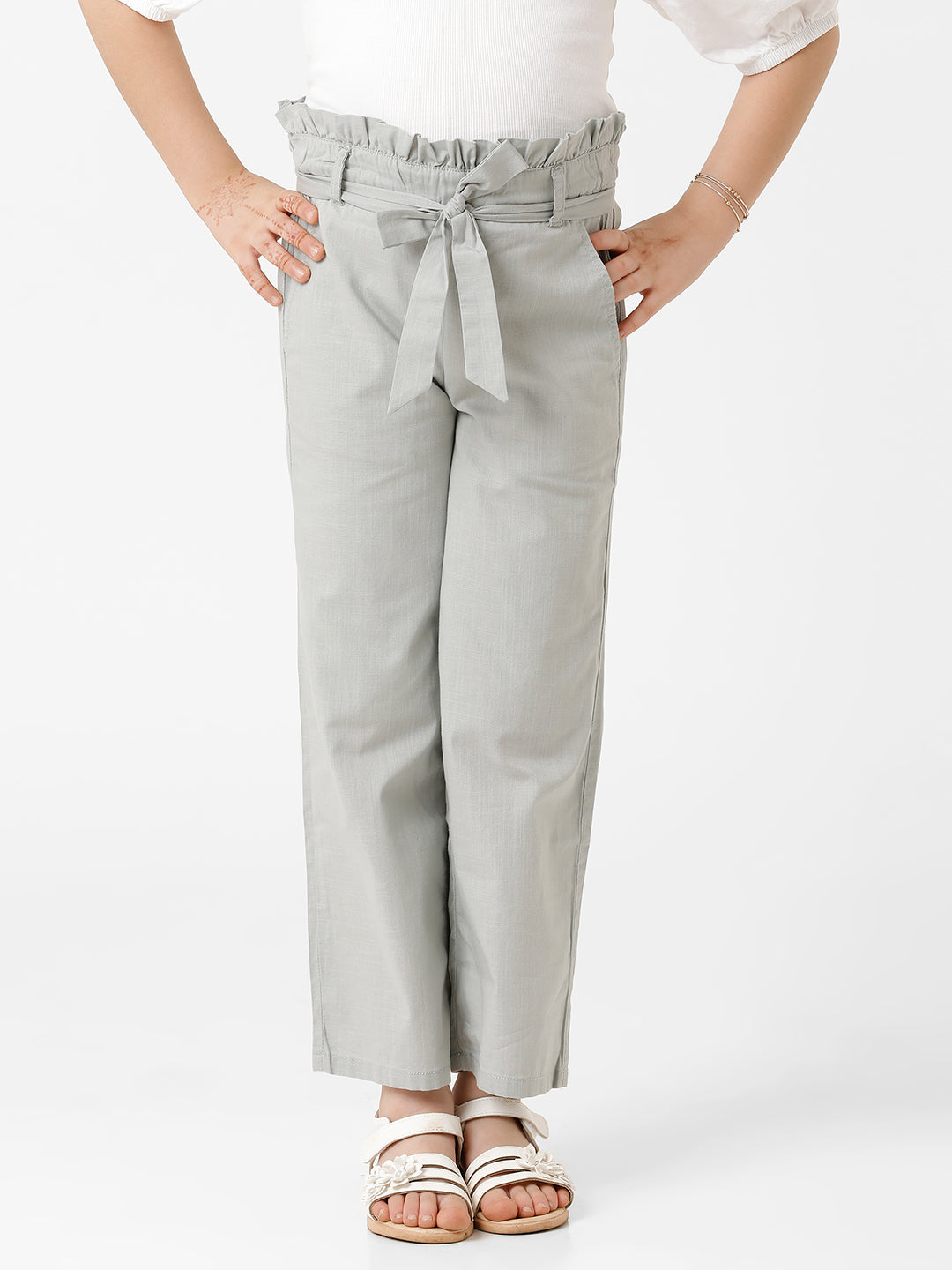 Girls High Rise Pleated Trouser
