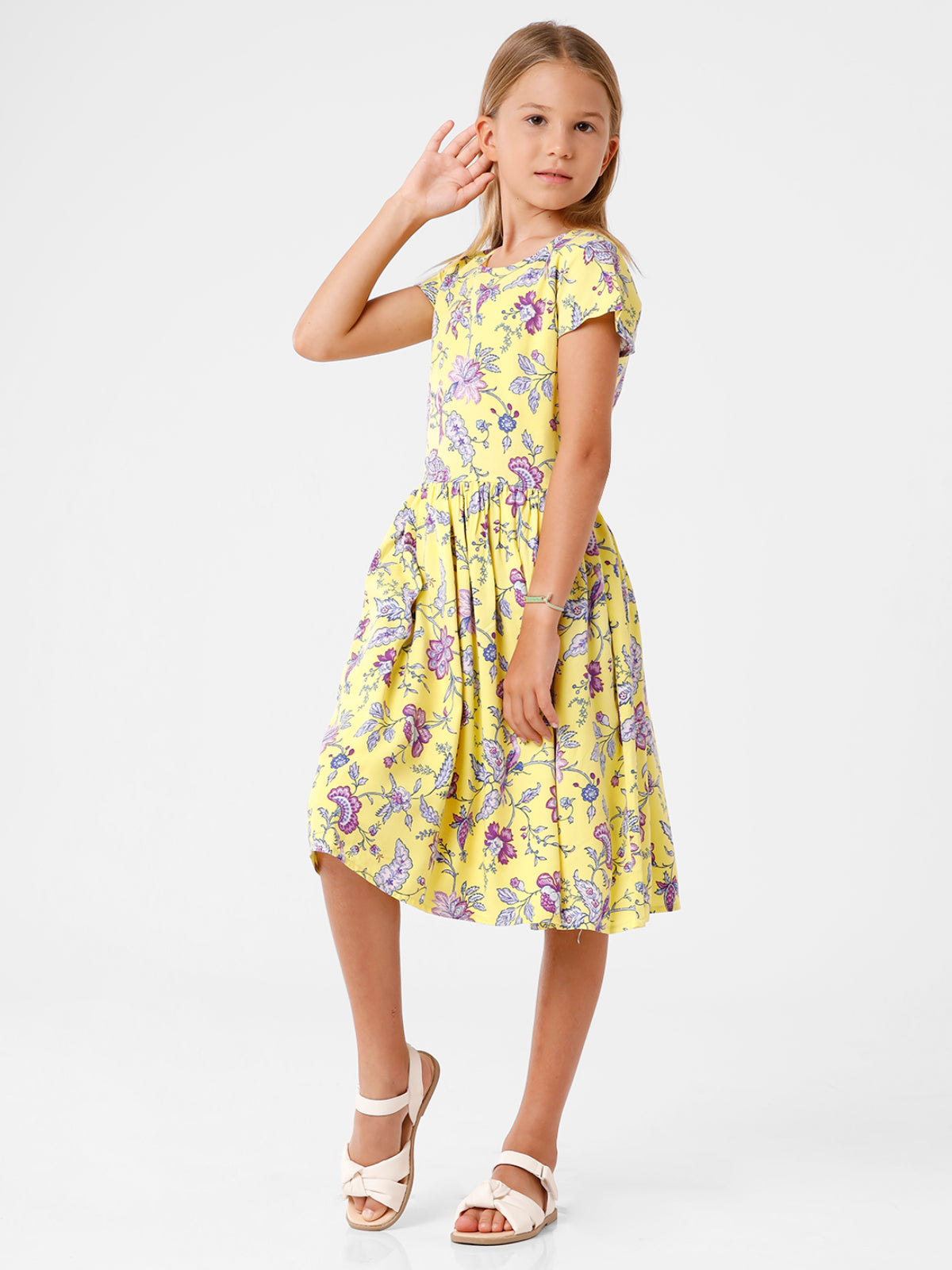 Yellow and Purple Floral Printed Dress