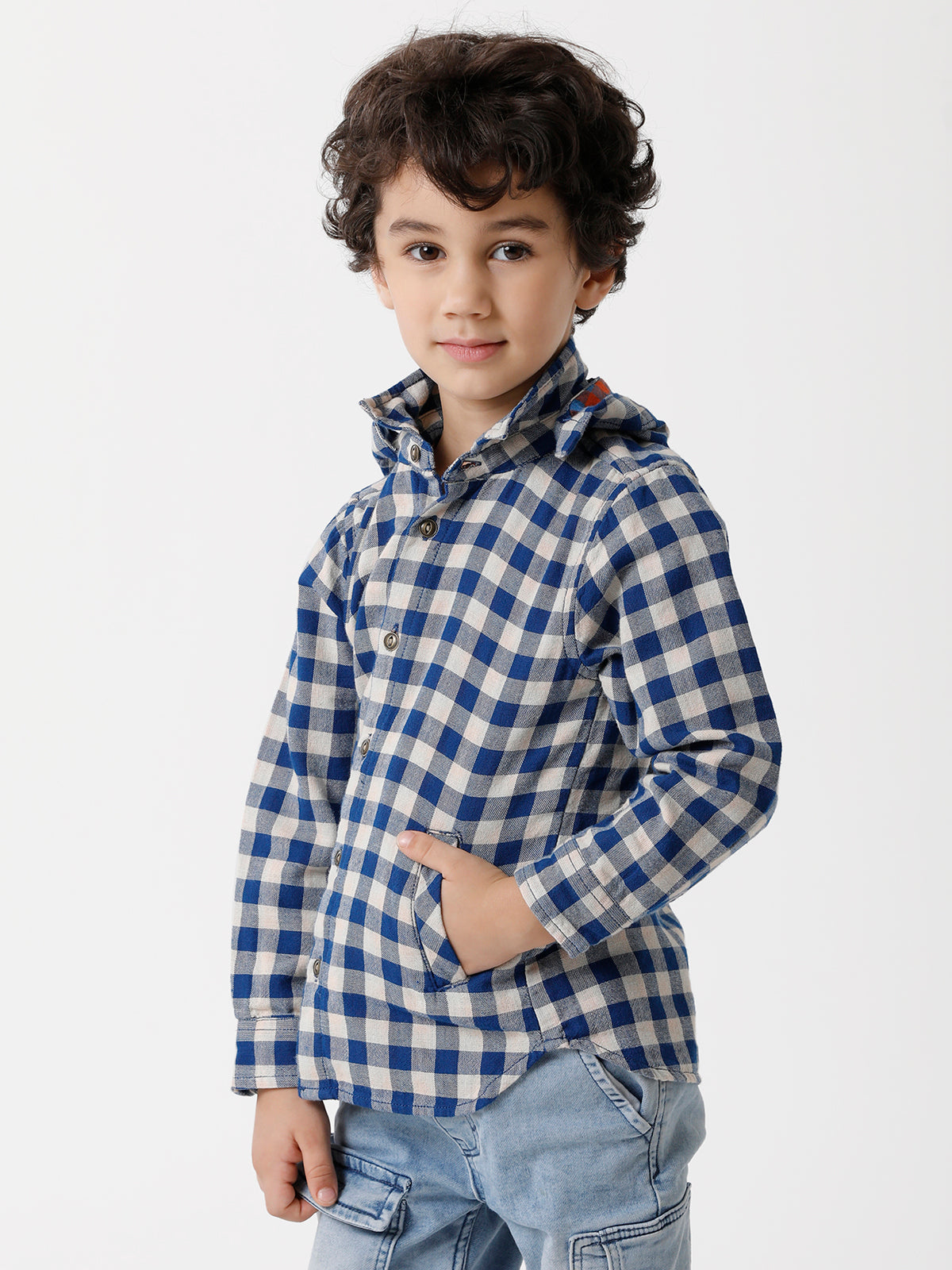 Blue Checked Hoodie Shirt