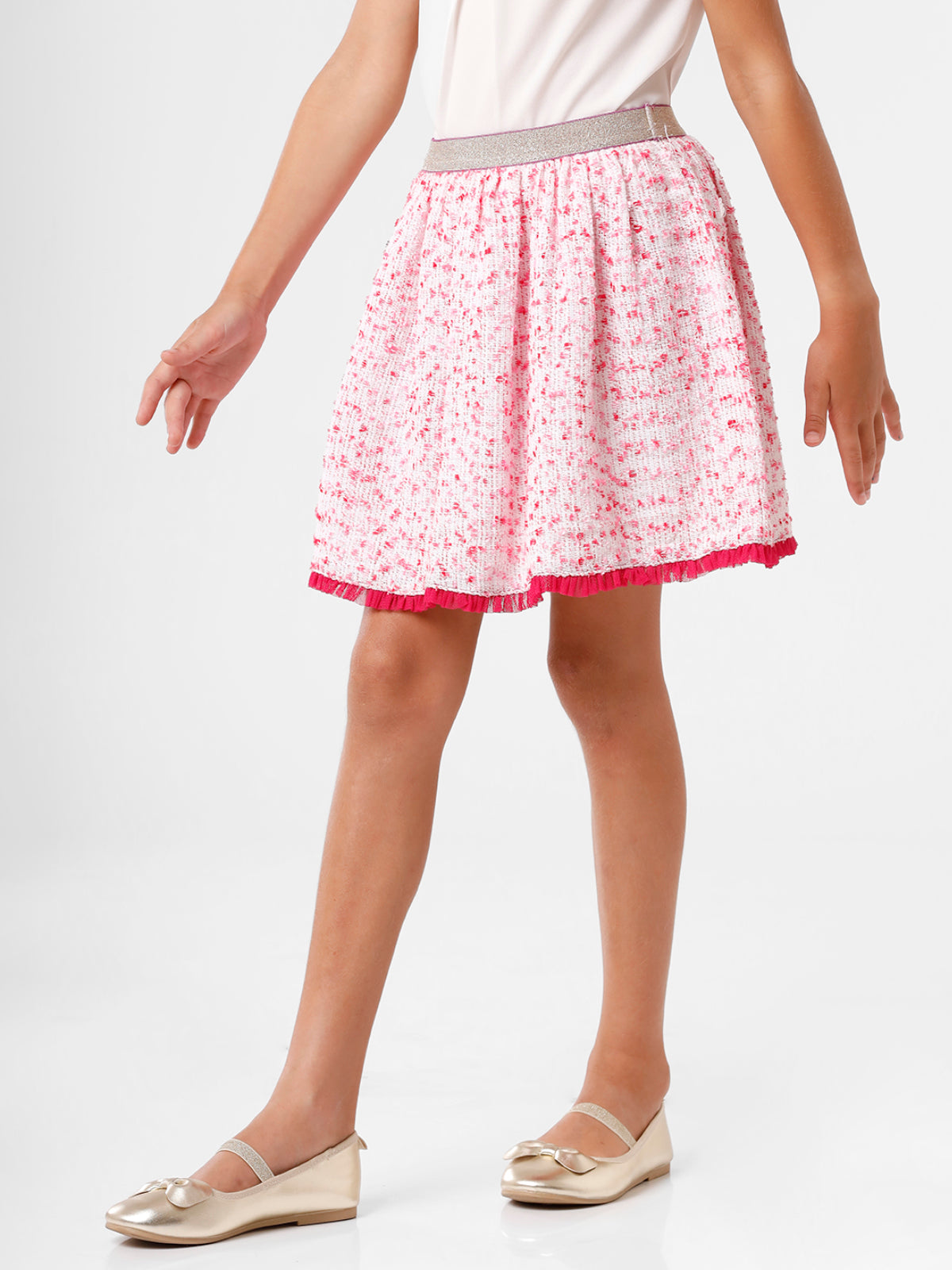 Pink Textured Knee Length Skirt