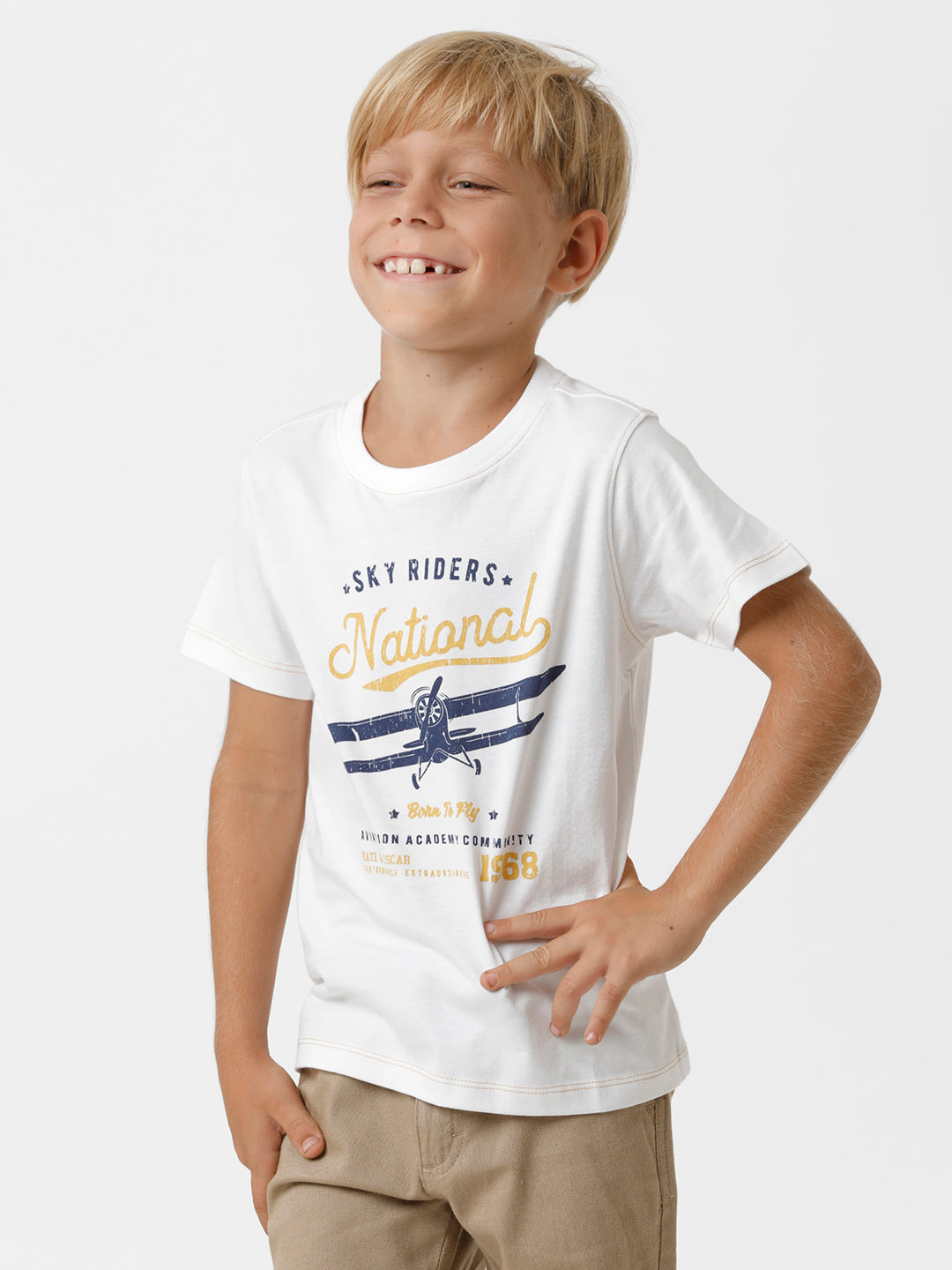 Boys Placement Printed T-shirt with Contrast Stitching