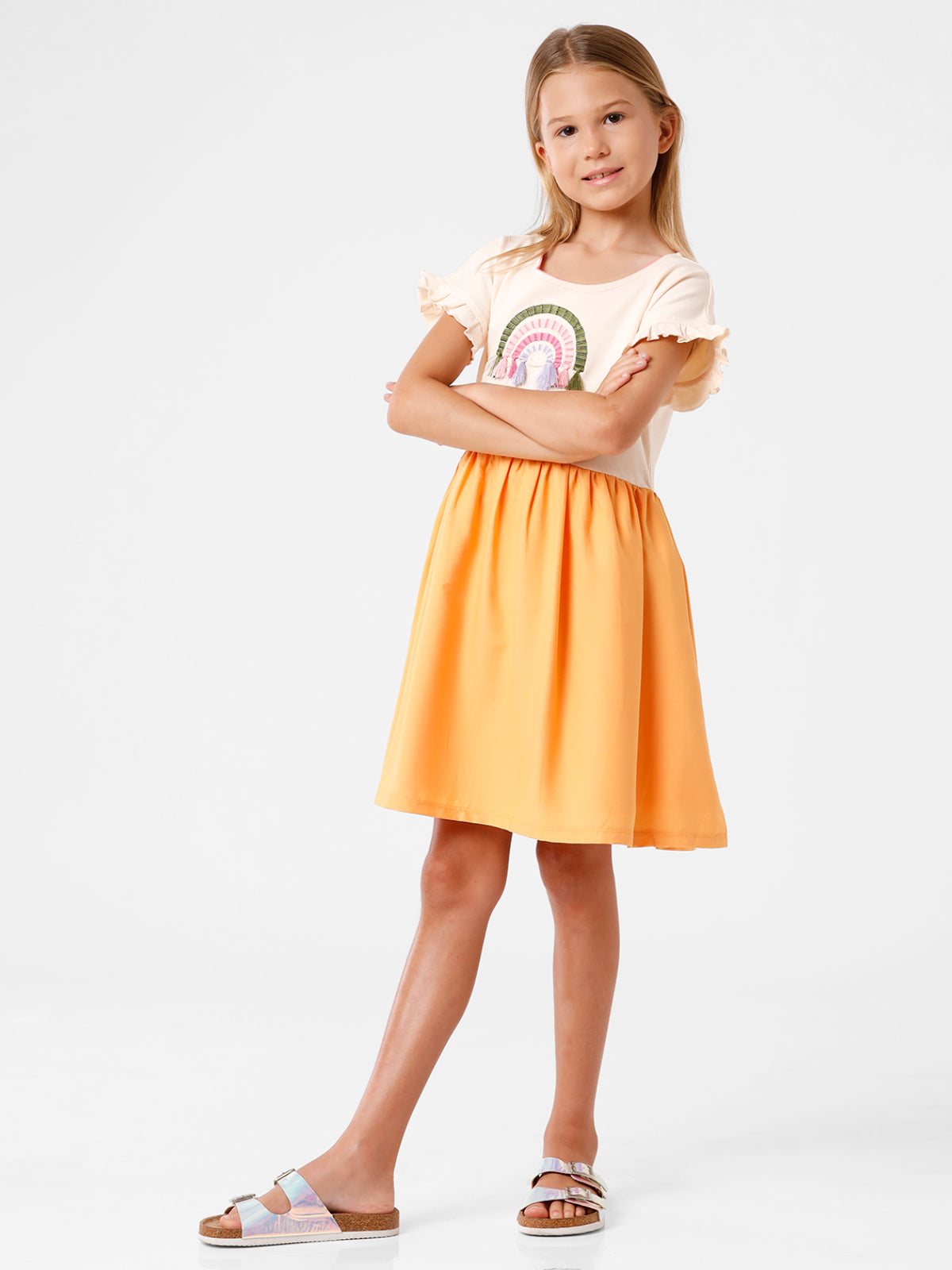 Knit Embellished Dress with Net