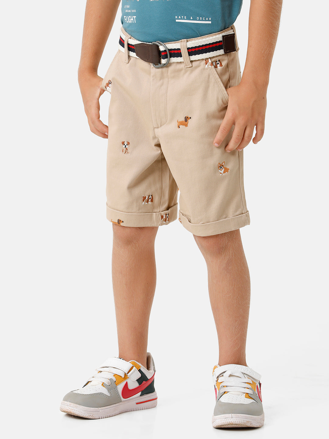 Boys Embroidered Shorts with Belt
