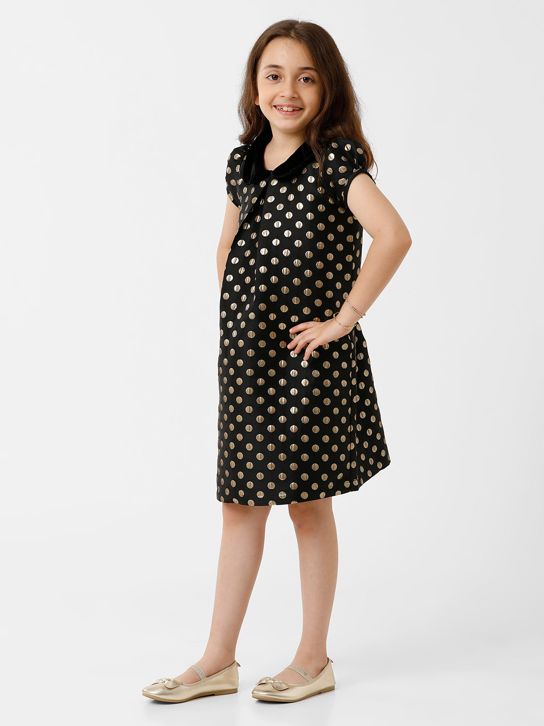 Girls Golden Phulka Party Wear Dress