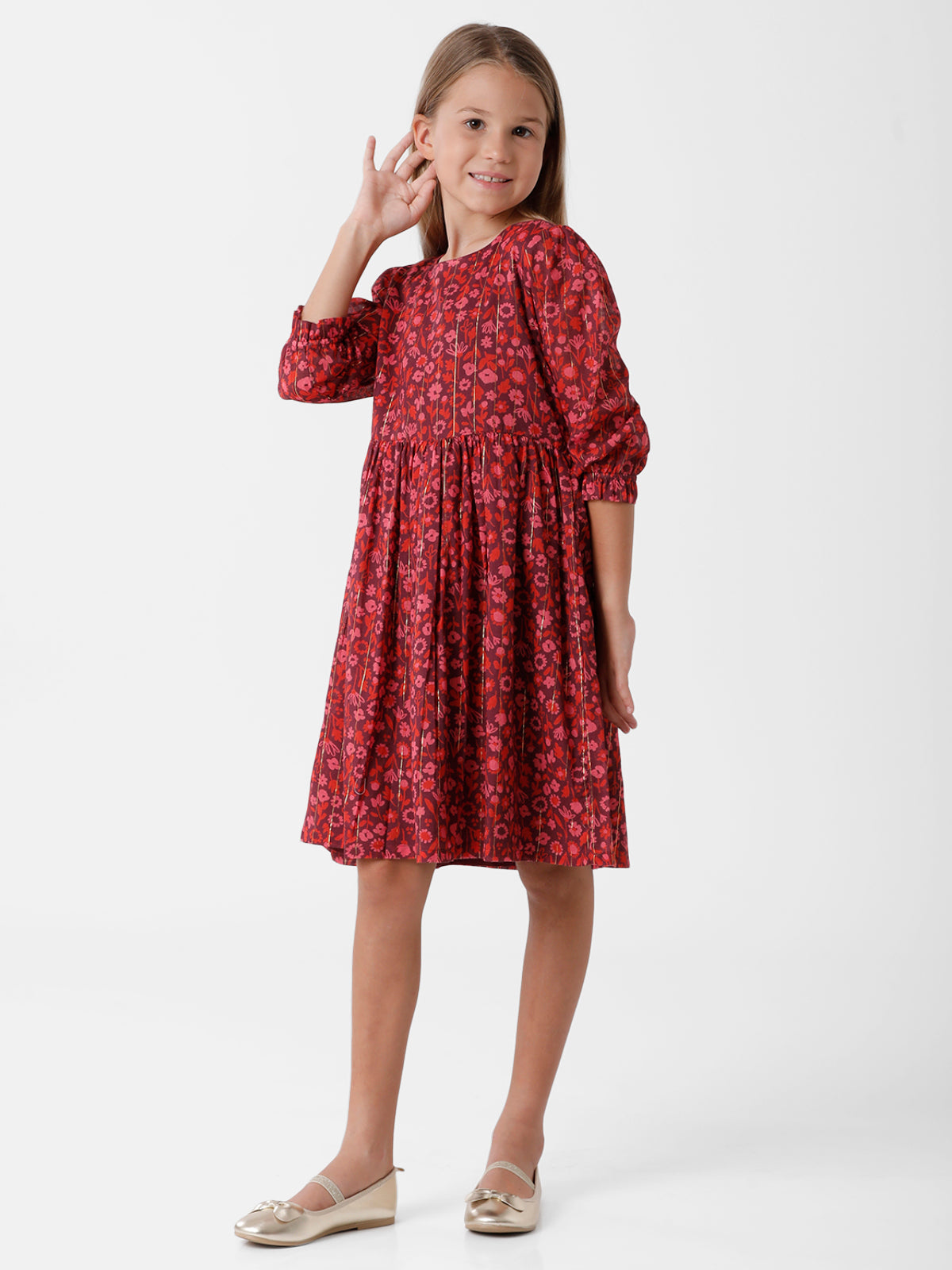 Floral Printed Dress with Lurex