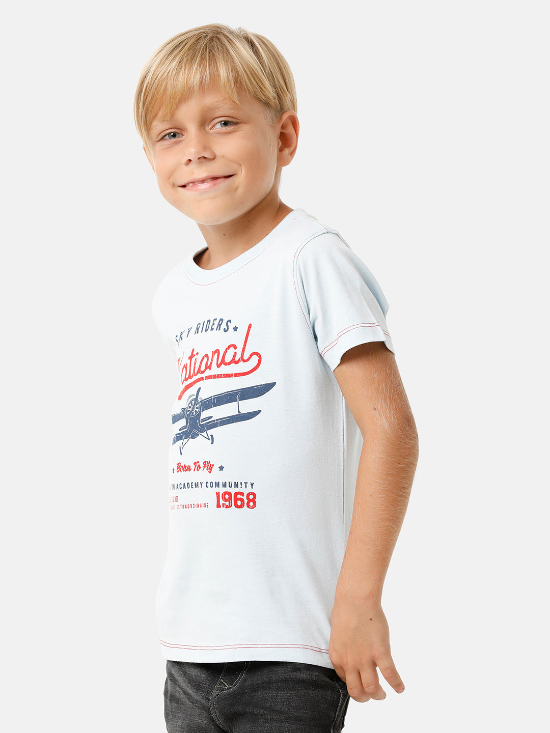 Boys Placement Printed T-shirt with Contrast Stitching