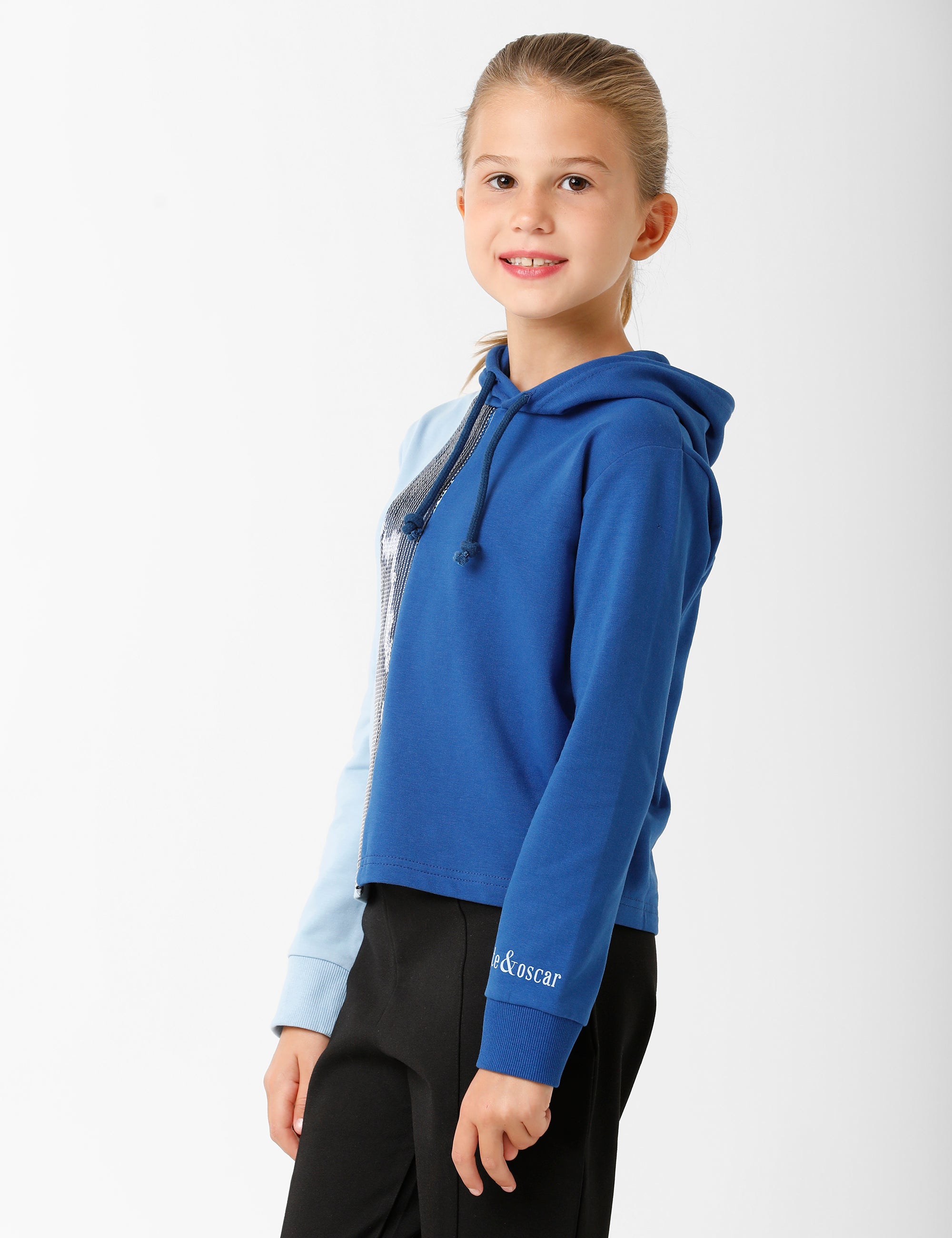 Blue Sweatshirt with Sequins Embroidery