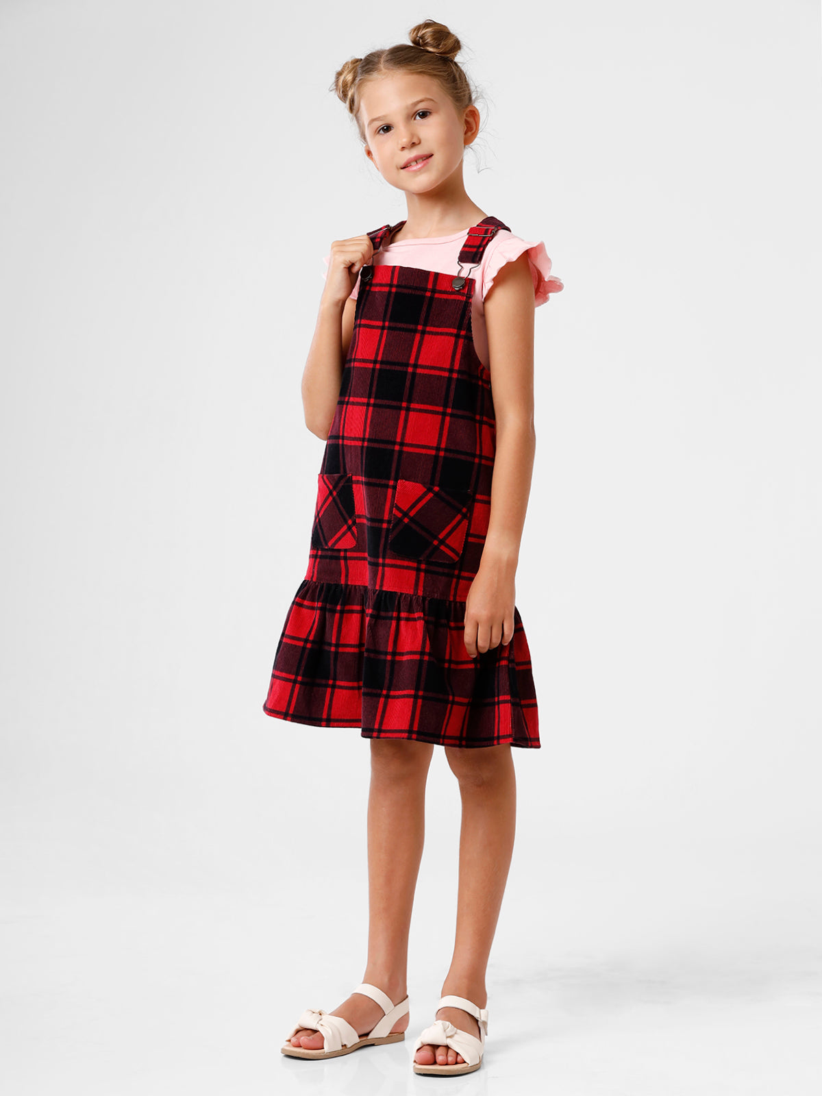 Red and Black Checks Cordrouy Pinafore Dress