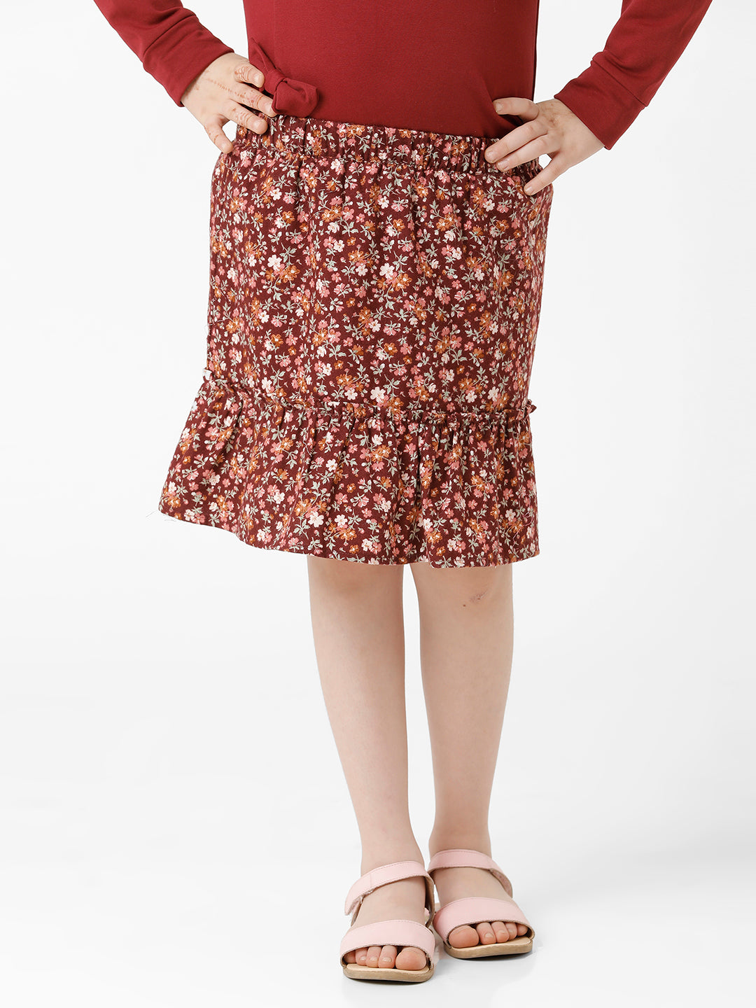 Girls Floral Printed Skirt