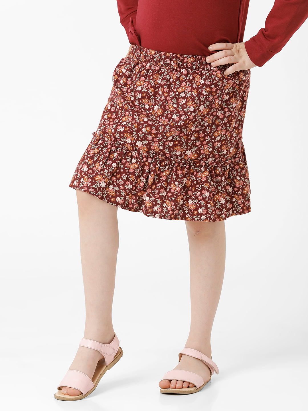 Girls Floral Printed Skirt
