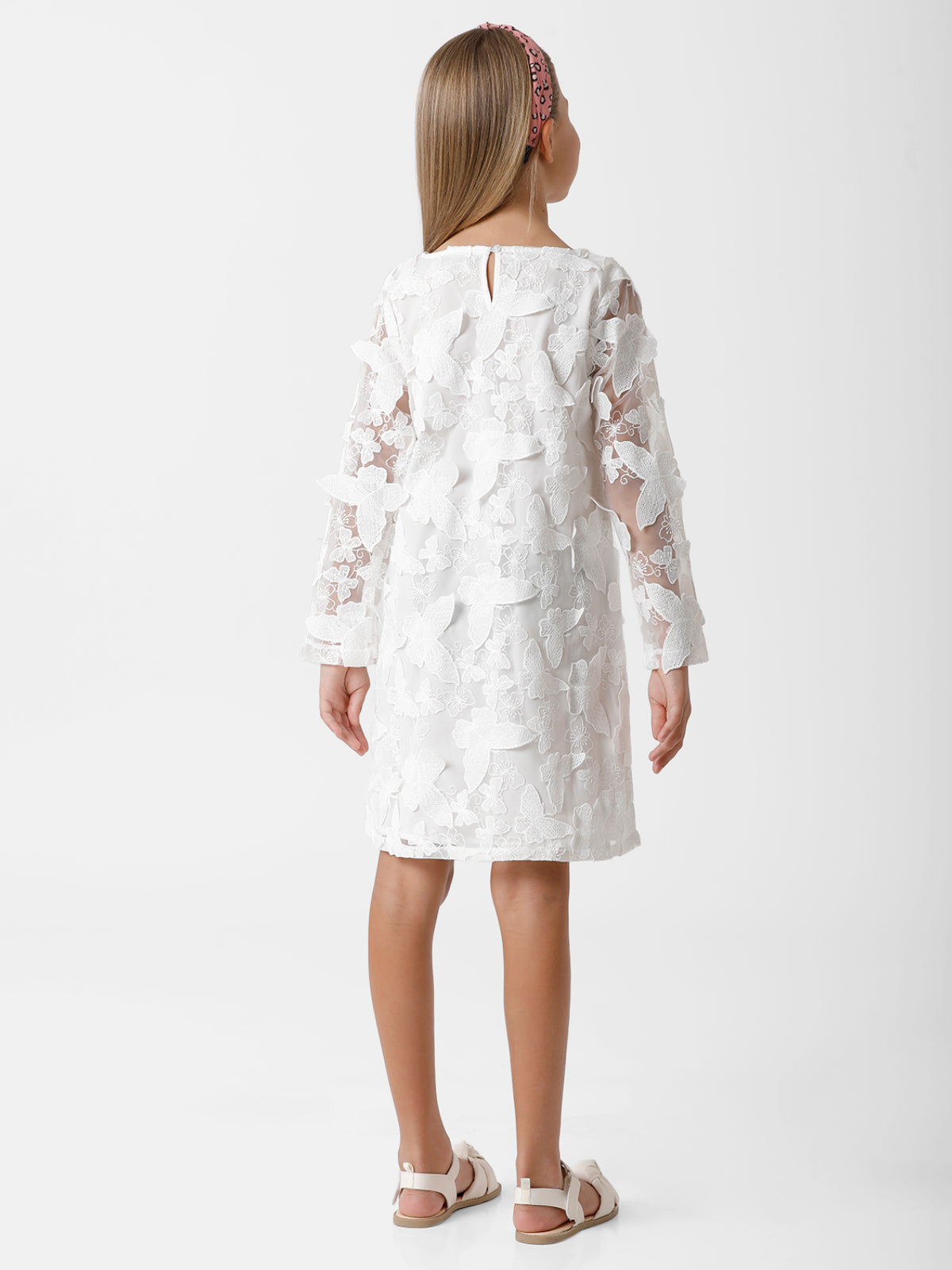 Butterfly Lace Shift White Dress