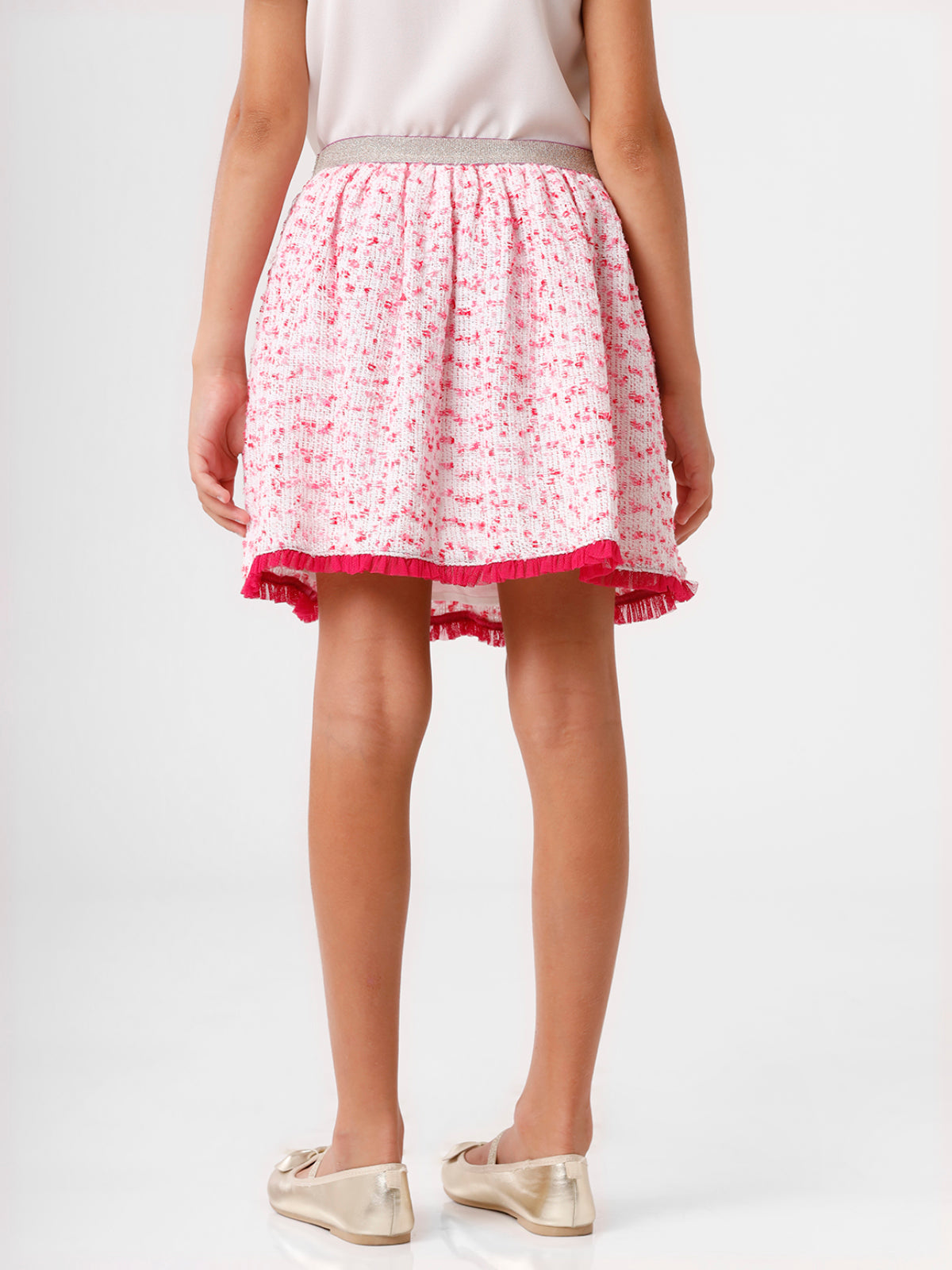 Pink Textured Knee Length Skirt