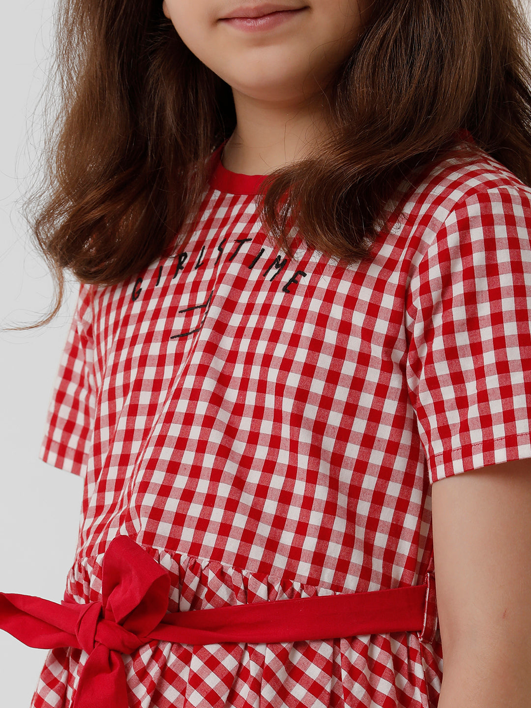 Girls Gingham Checked Flared Dress