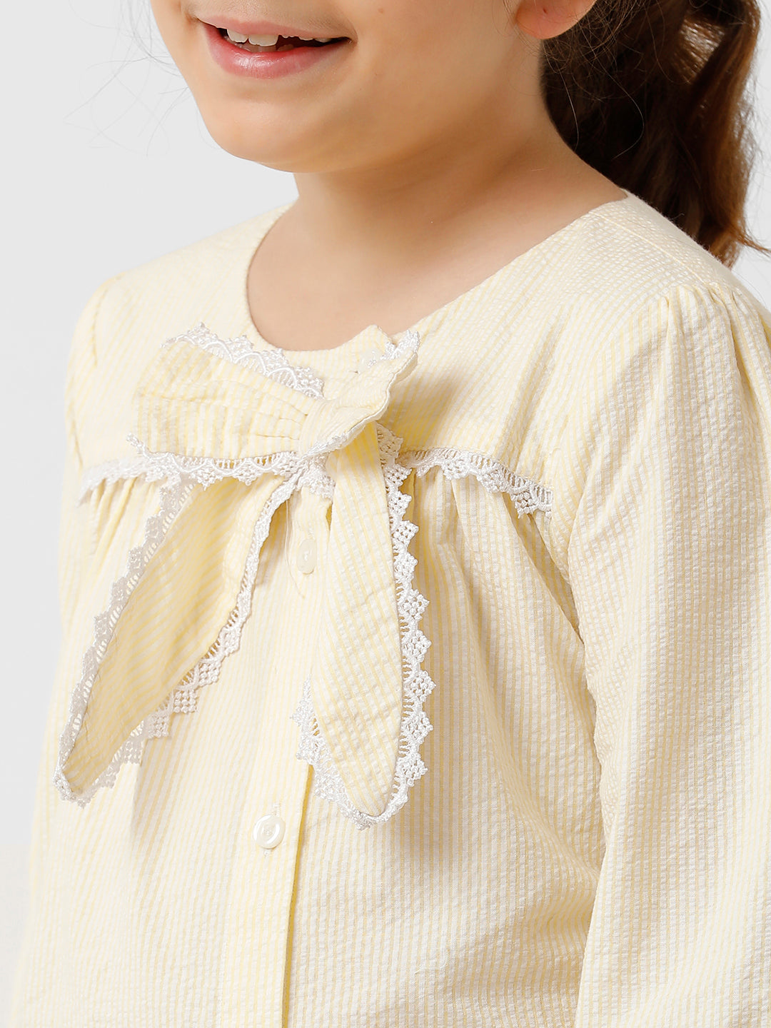 Girls Seersucker Striped Bow Top