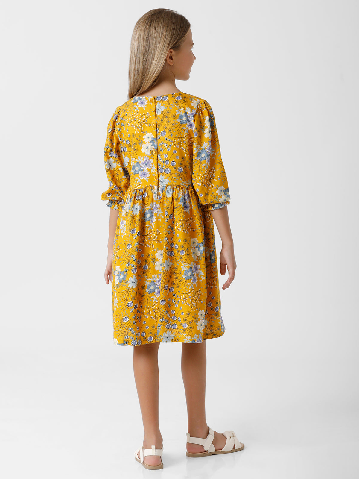Yellow and Blue Floral Printed Dress