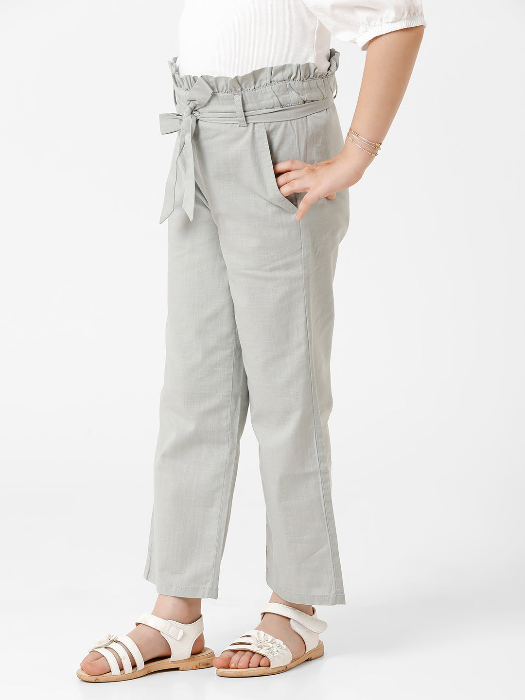 Girls High Rise Pleated Trouser