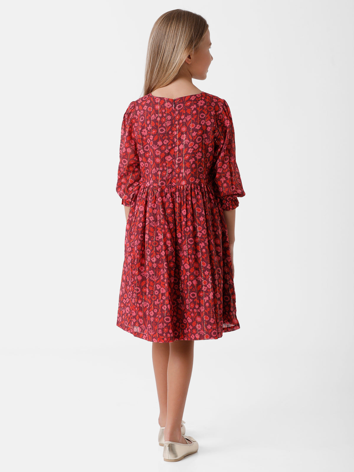 Floral Printed Dress with Lurex