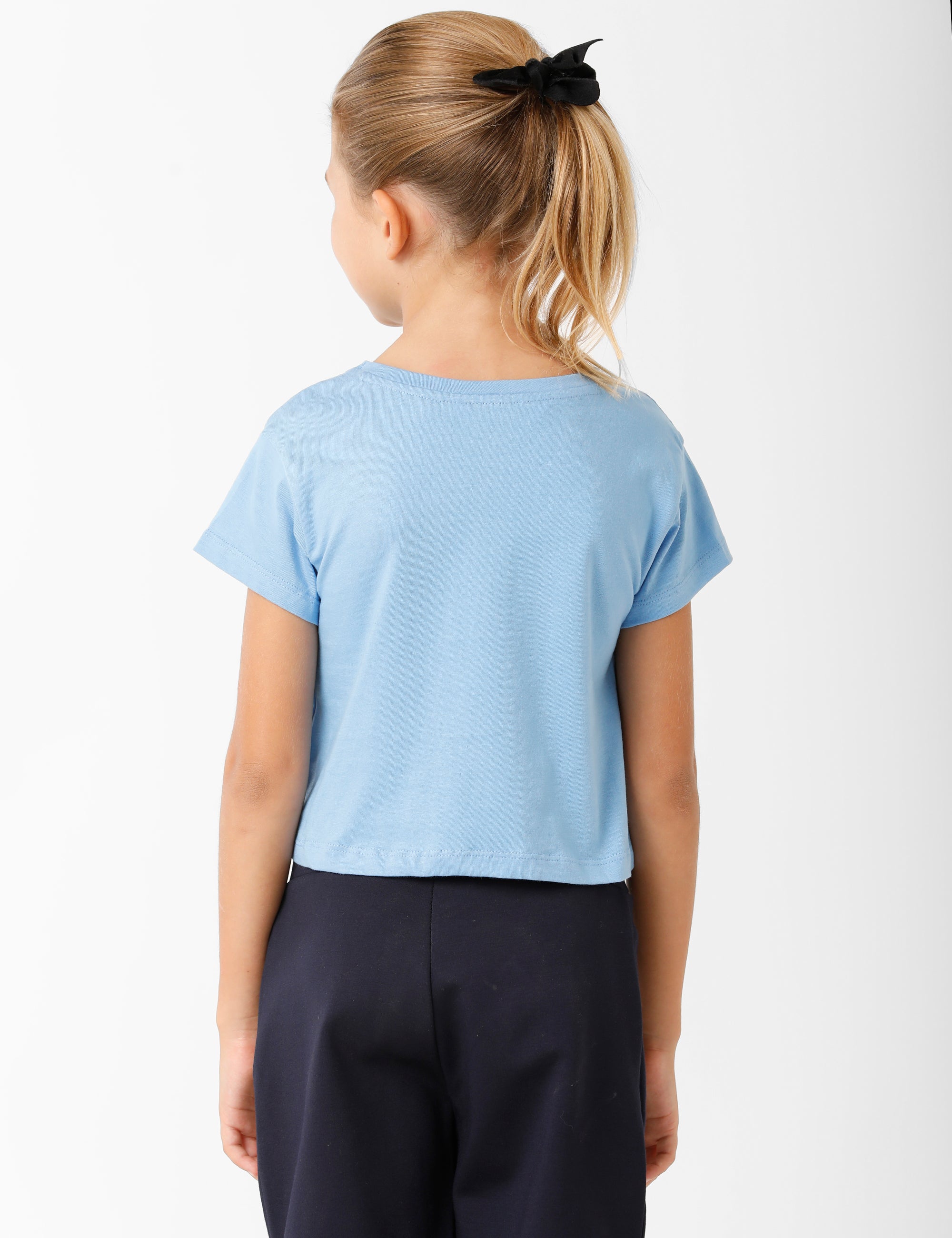 Printed Baby Blue Crop T-Shirt