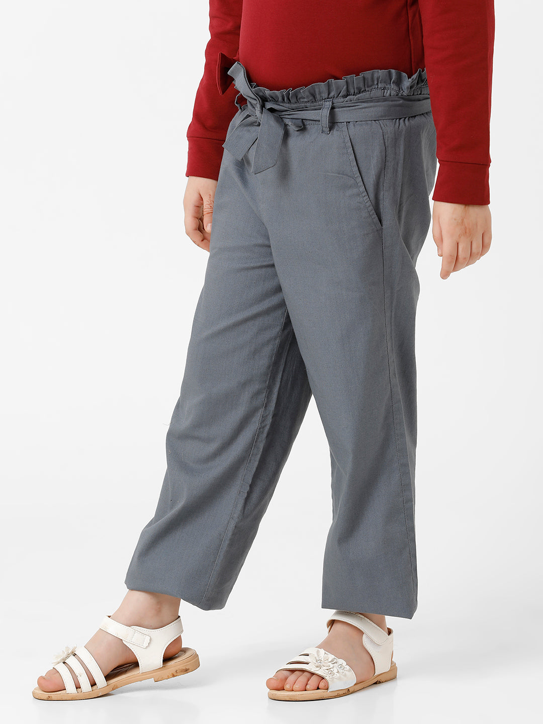 Girls High Rise Pleated Trouser