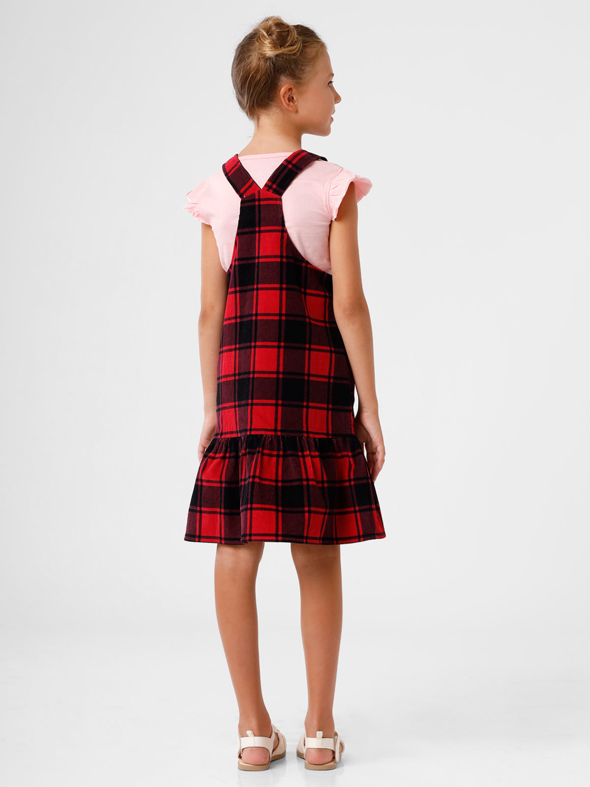 Red and Black Checks Cordrouy Pinafore Dress