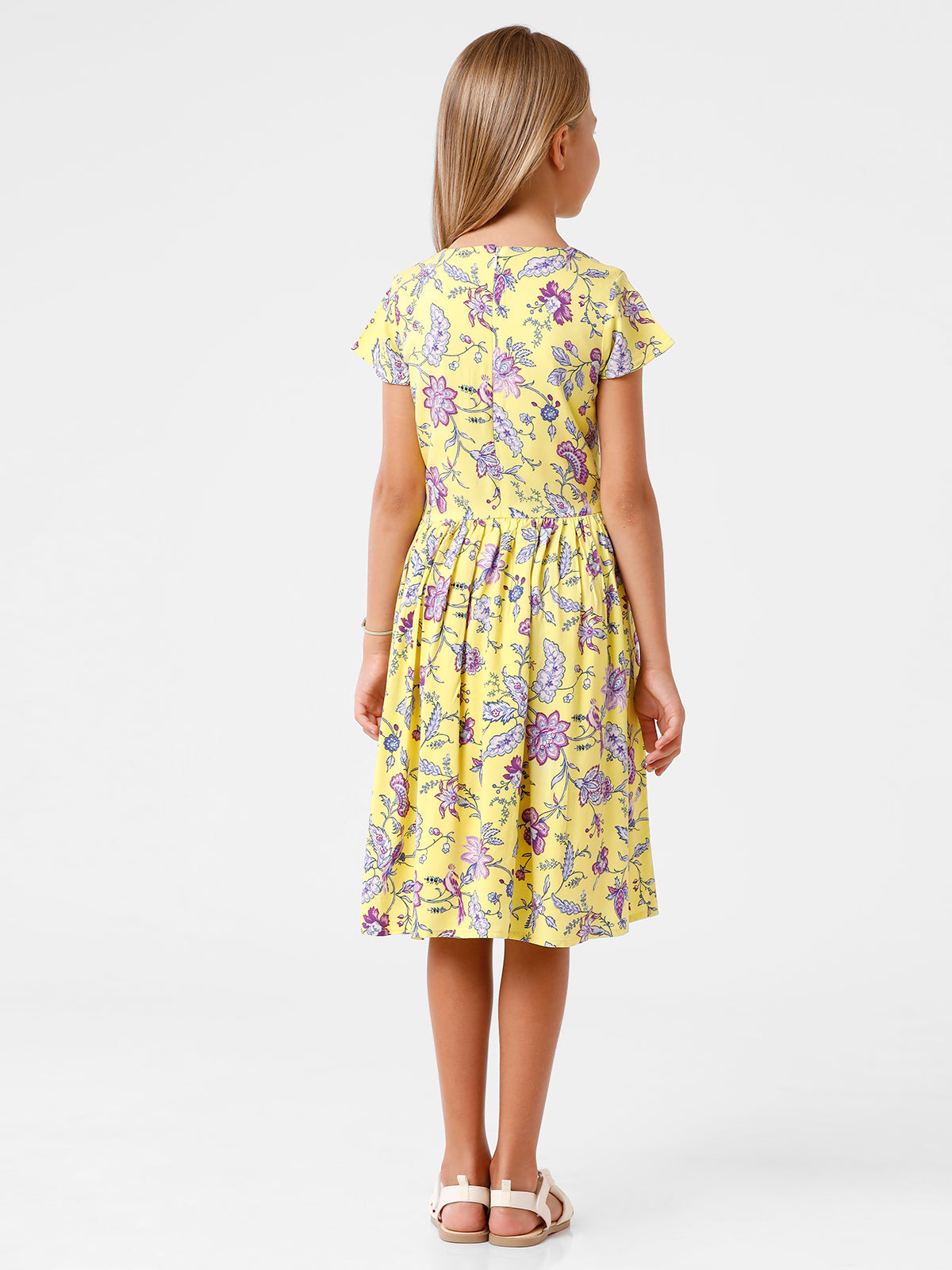Yellow and Purple Floral Printed Dress