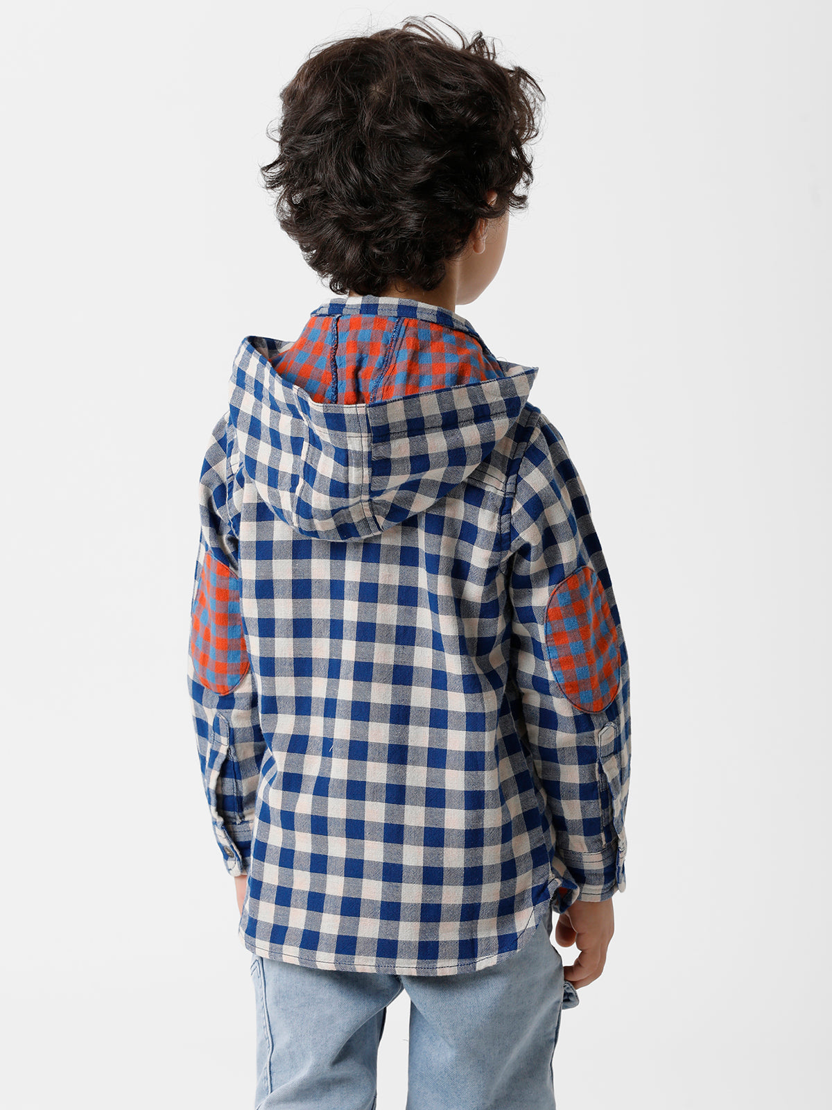 Blue Checked Hoodie Shirt