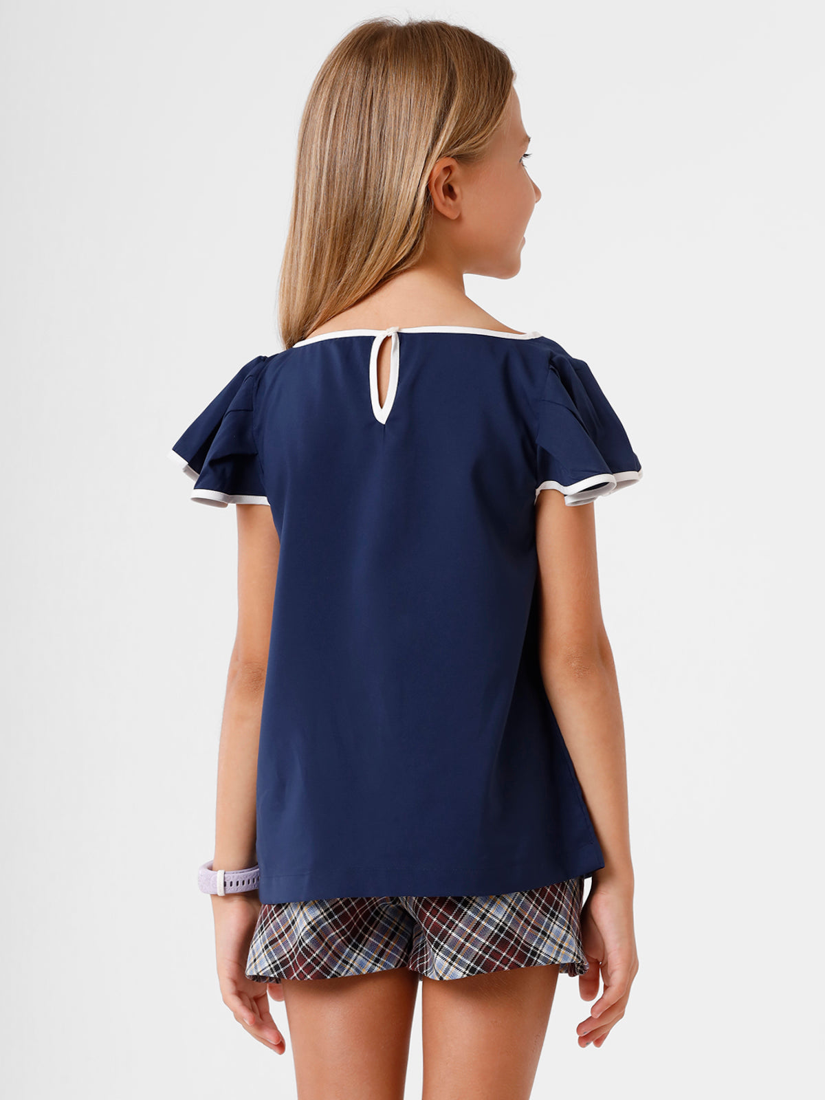Navy Butterfly Sleeves Top