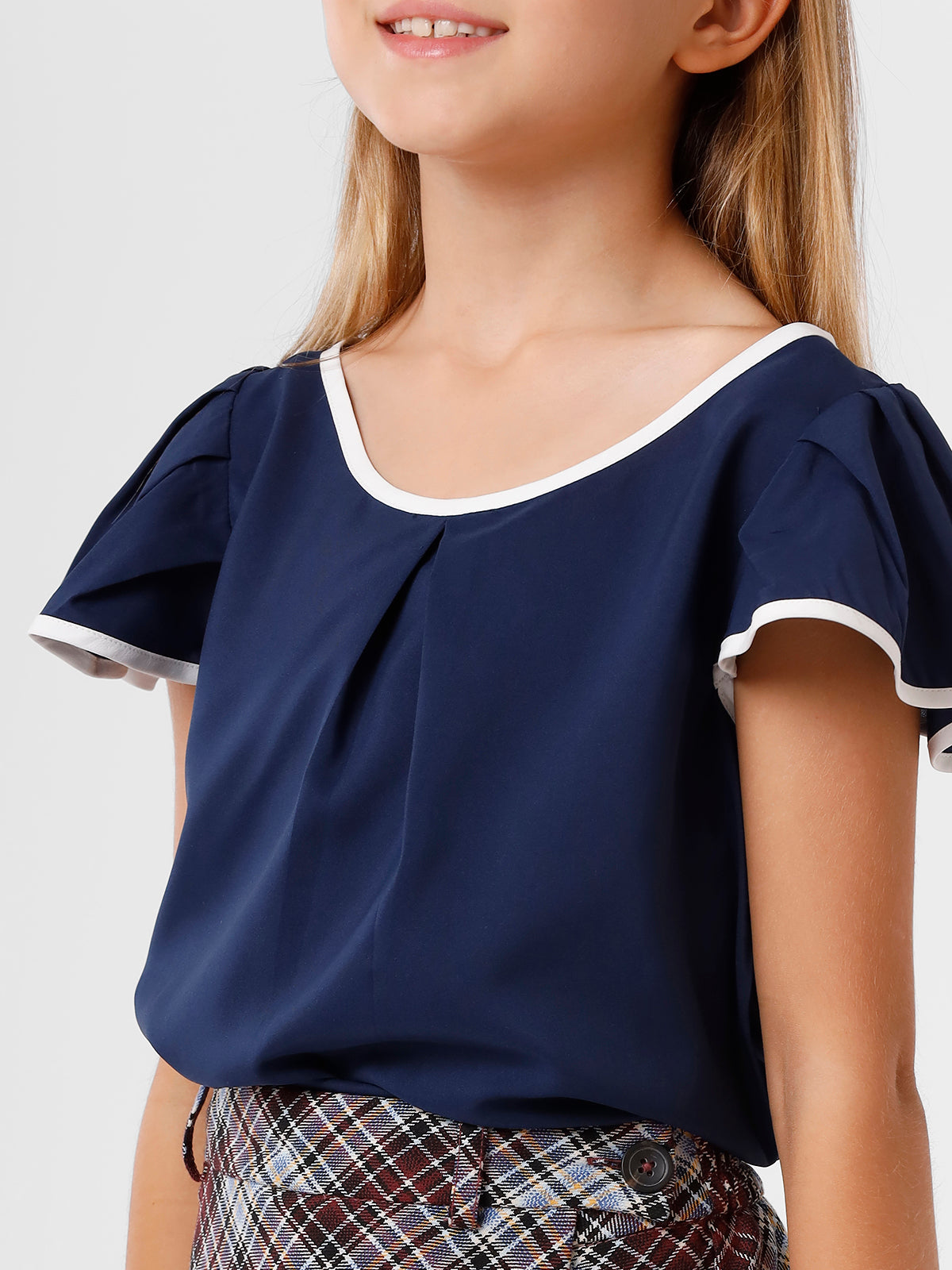 Navy Butterfly Sleeves Top