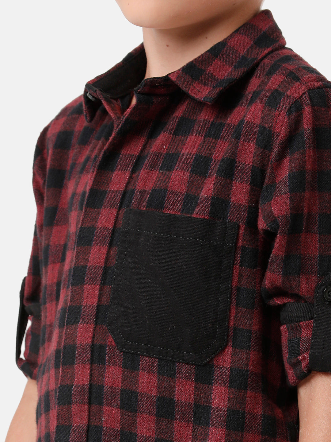 Boys Flannel Checked Shirt with Contrast Pocket