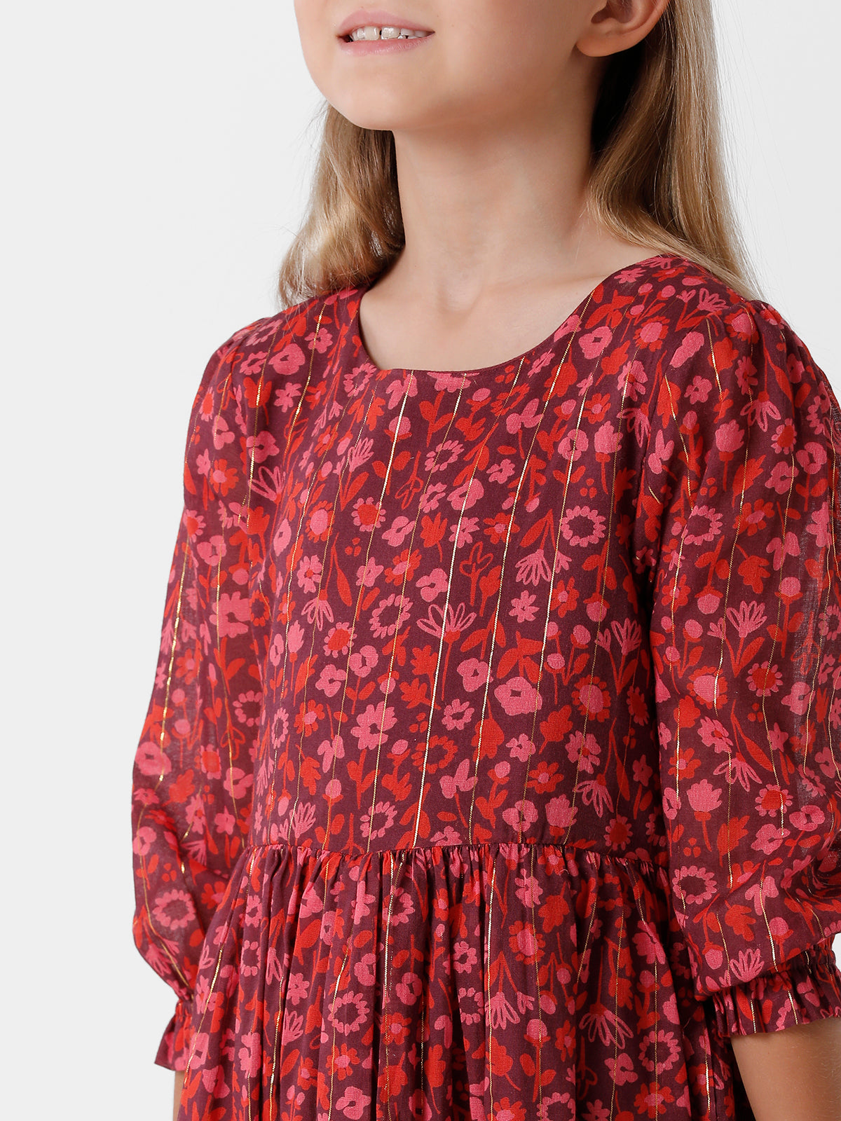 Floral Printed Dress with Lurex