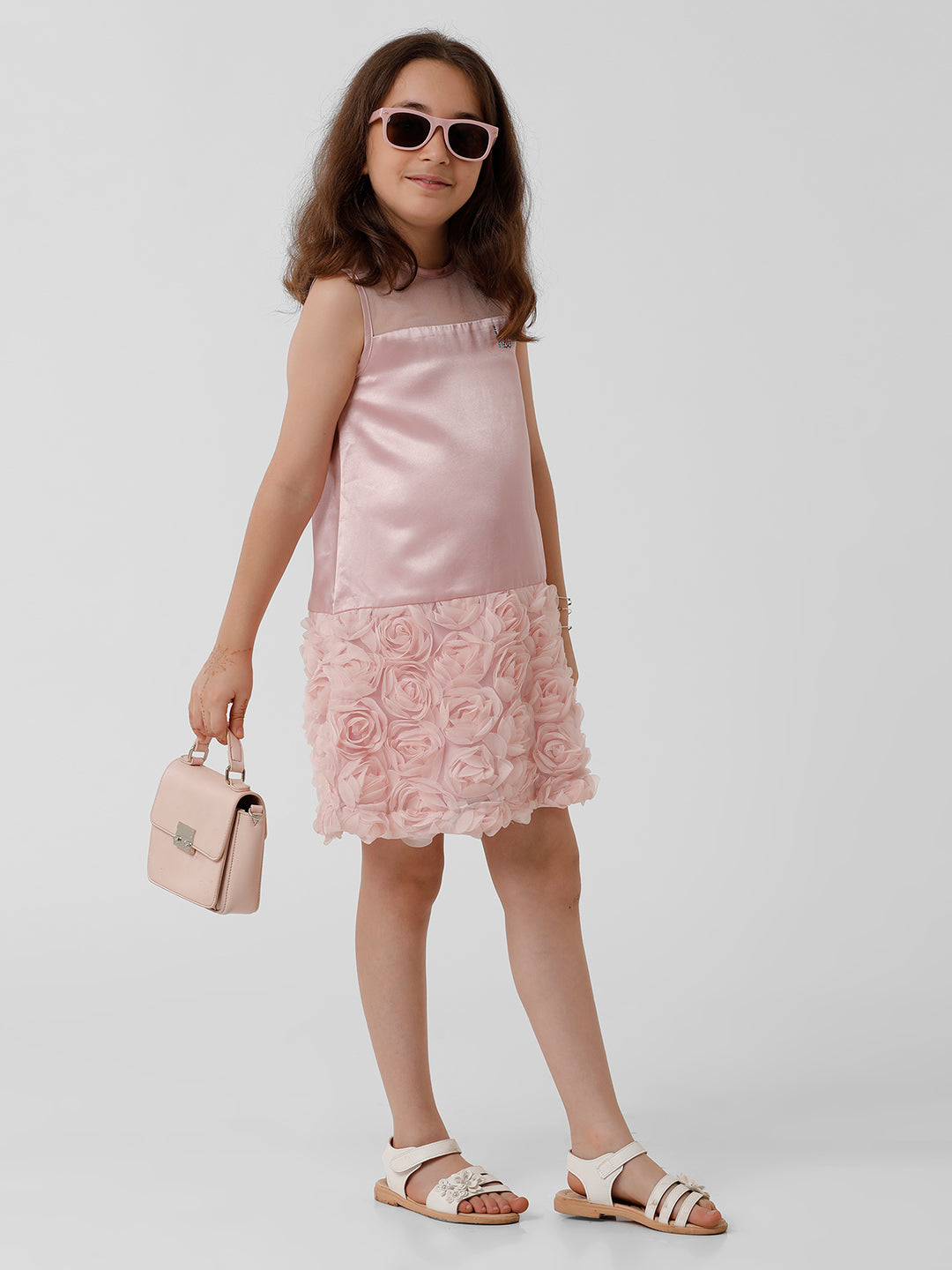 Girls 3D floral cut and sew dress