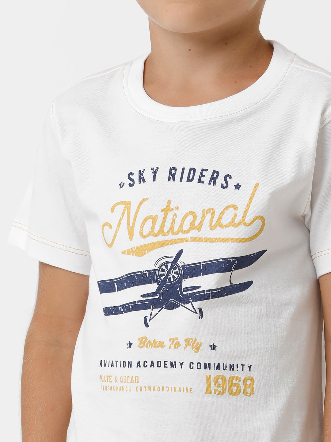 Boys Placement Printed T-shirt with Contrast Stitching