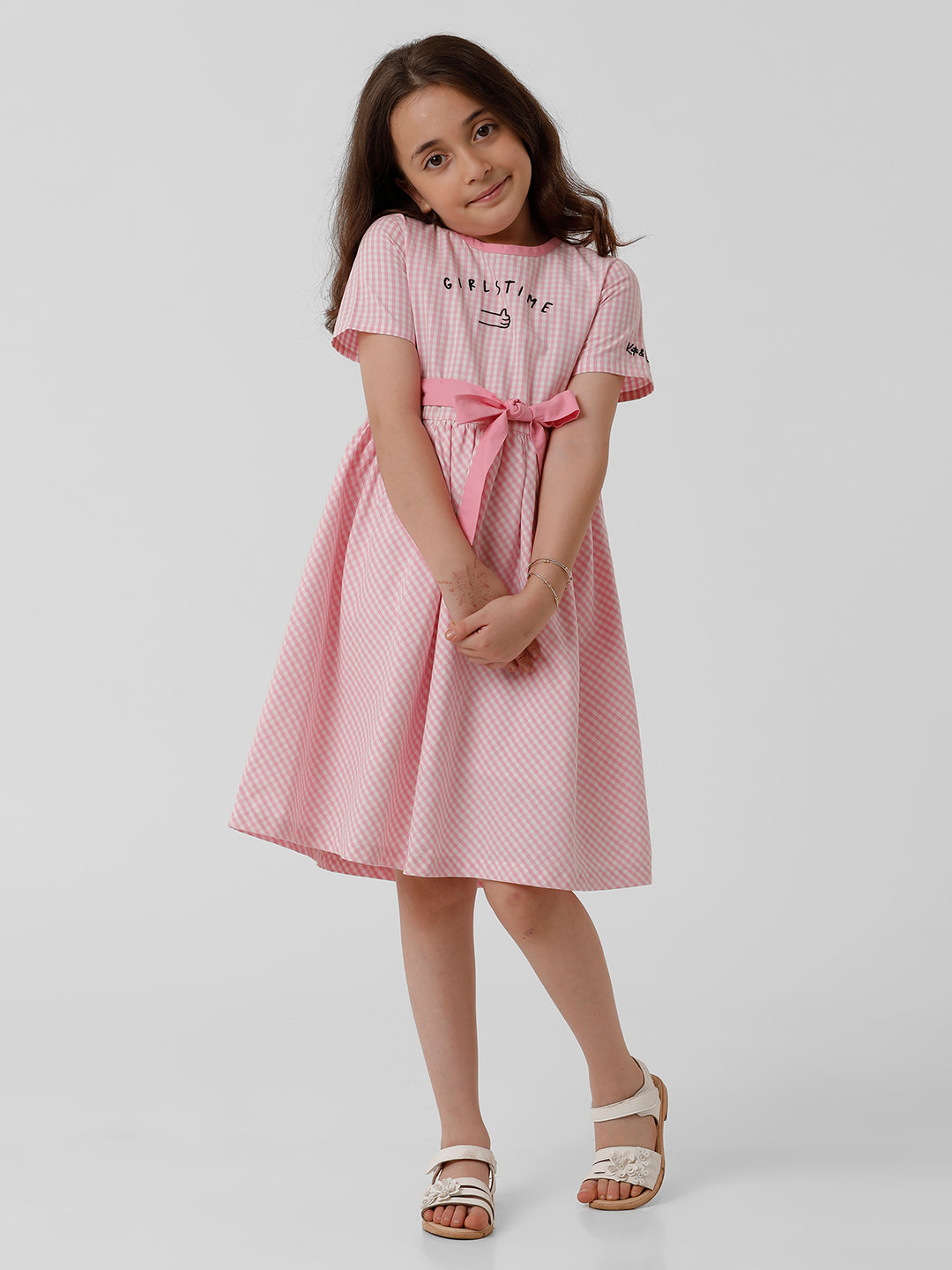 Girls Gingham Checked Flared Dress