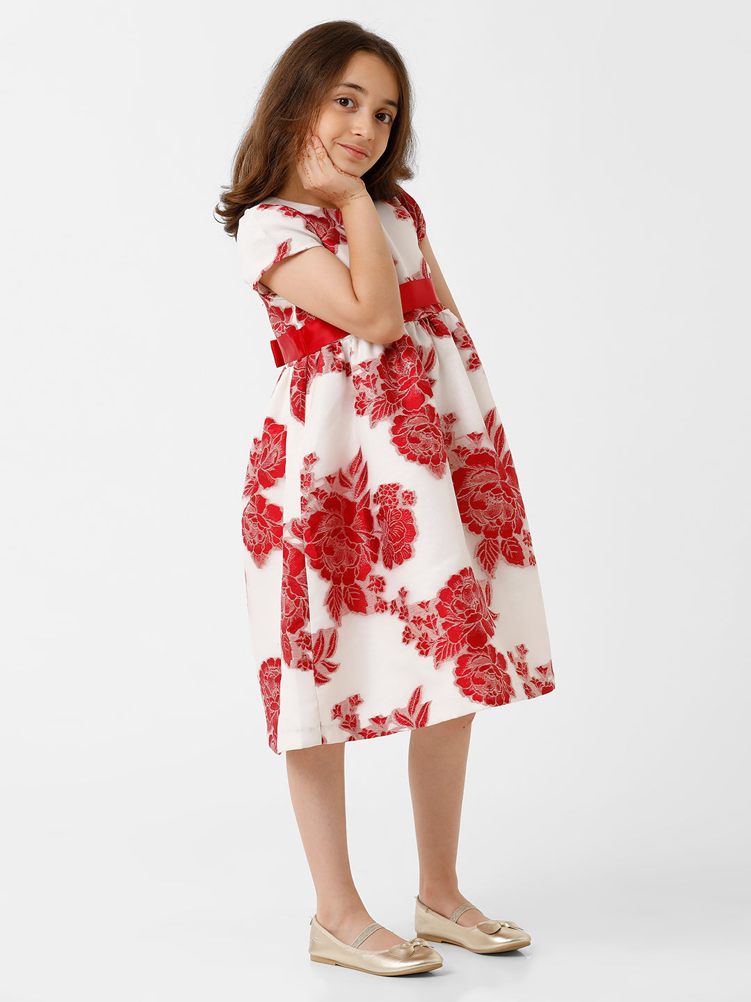 Girls Floral Jacquard Party Wear Dress