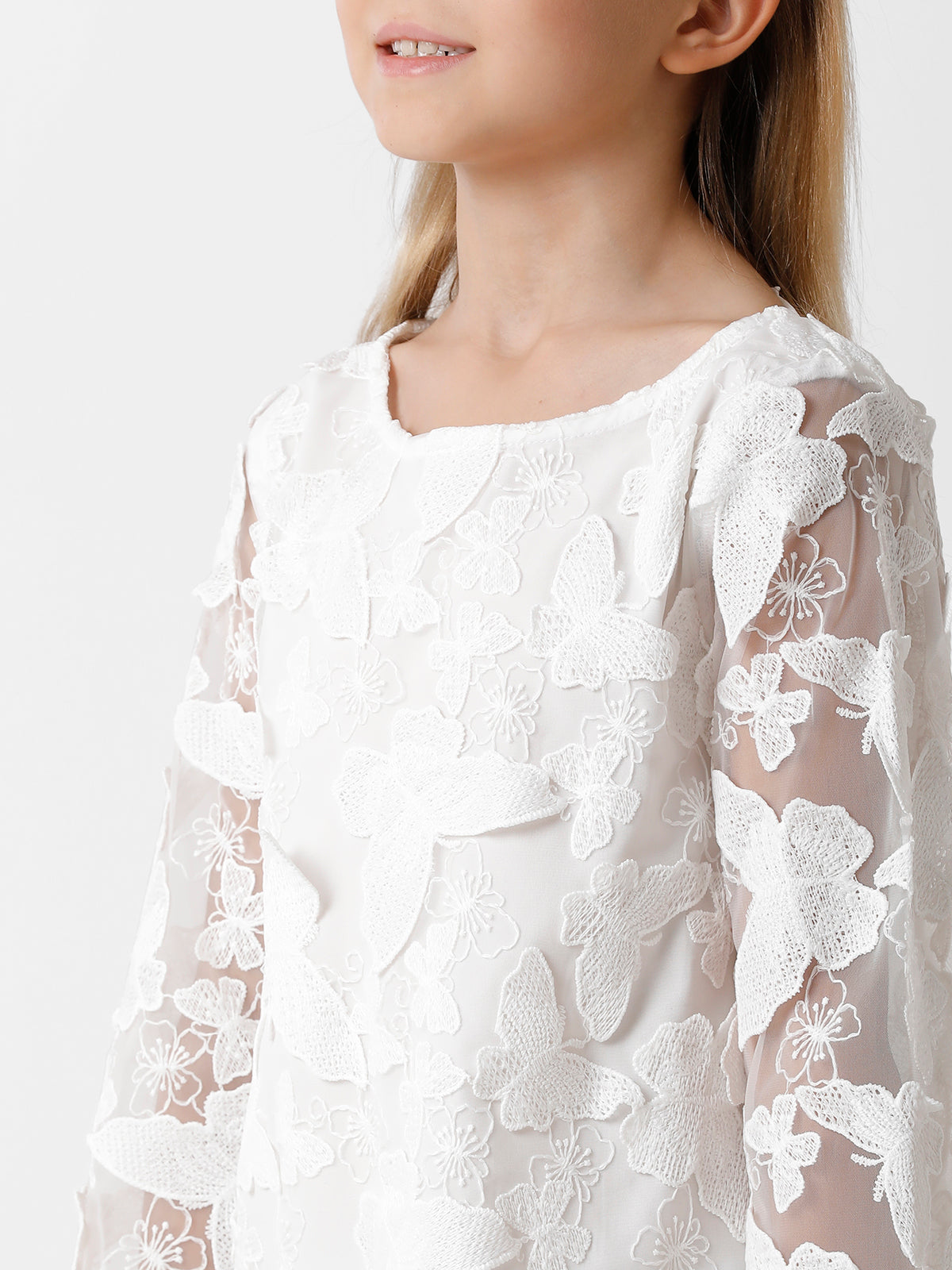 Butterfly Lace Shift White Dress