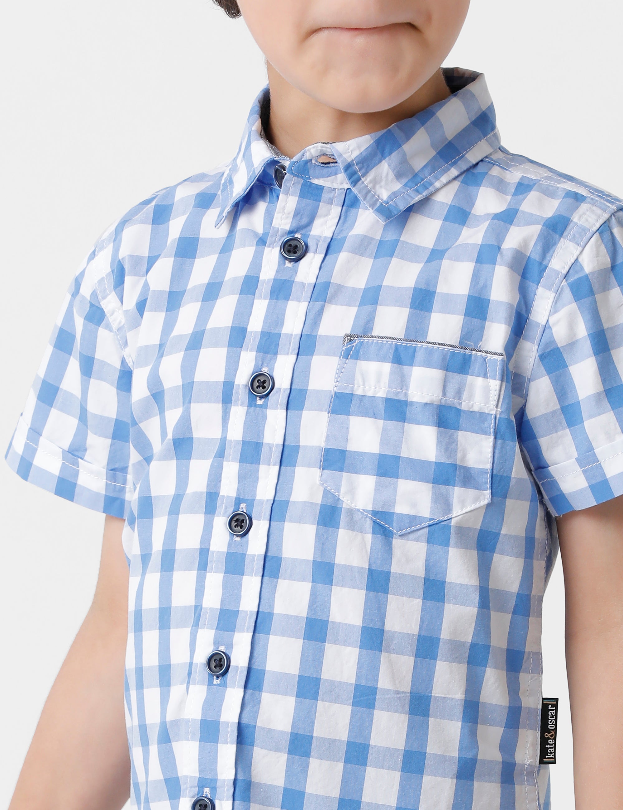 Cool Blue Checked Half Sleeve Shirt
