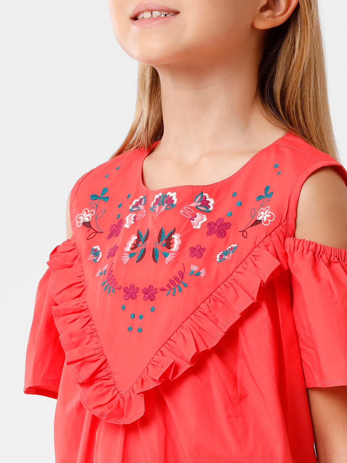 Cold Shoulder Dress with Embroidery